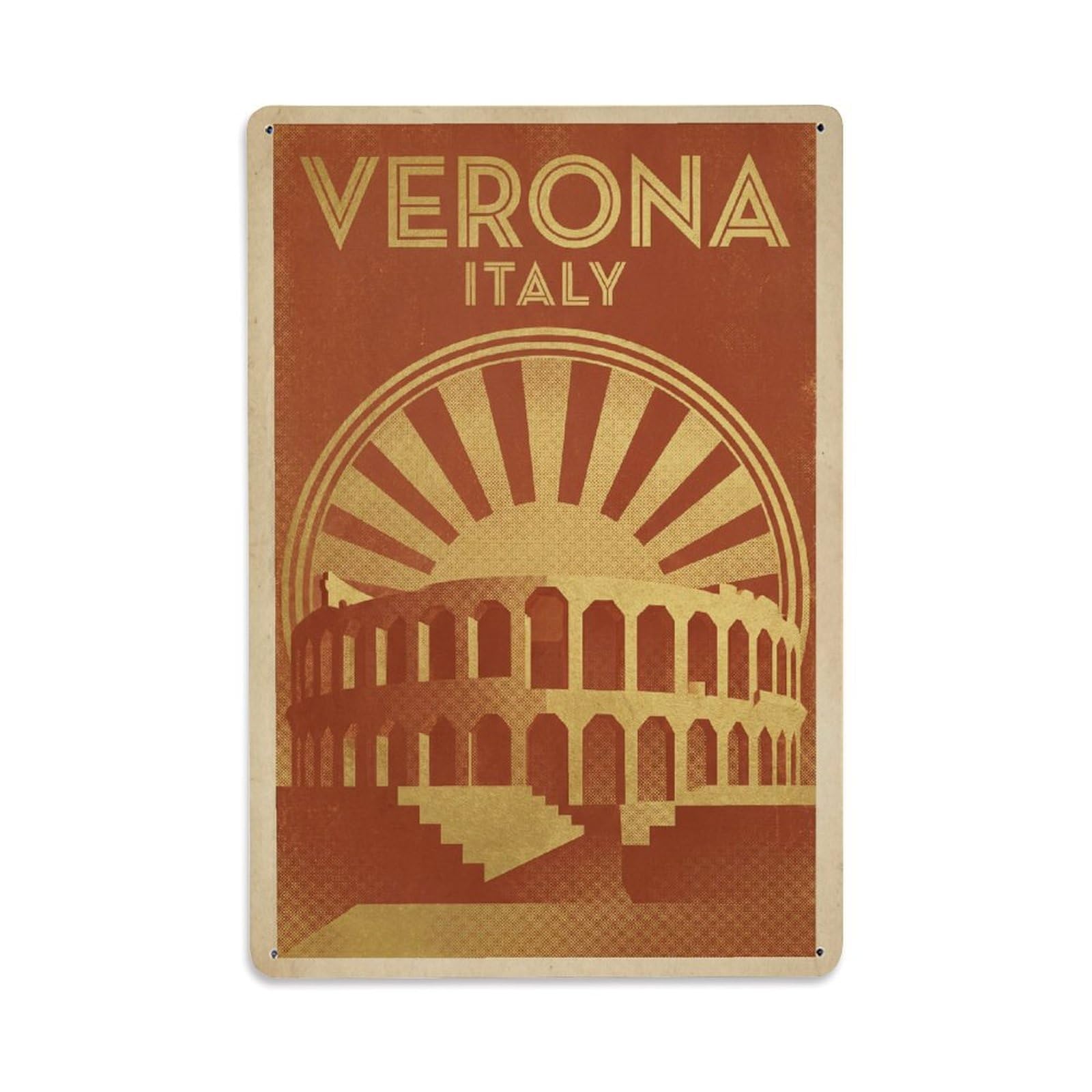 Italy Verona Travel Metal Tin Sign Plaque Wall Decor for Cafe, Club Bar, Office, Garden Metal Poster 8x12Inch