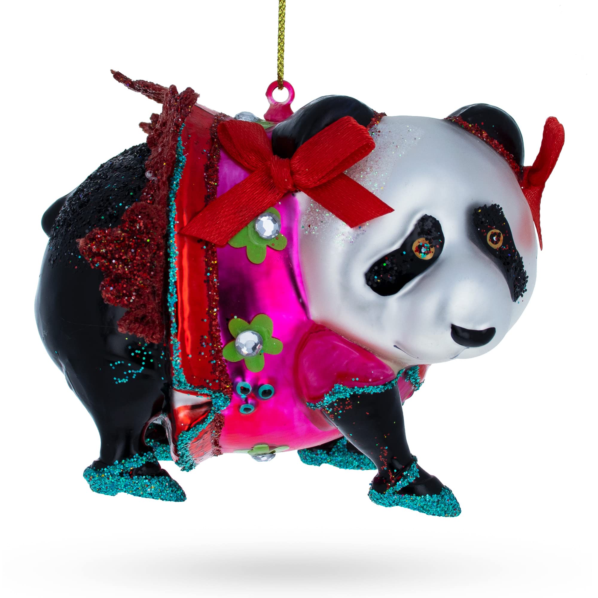 Panda en robe rouge Décoration de Noël en verre poésie de l'enfance
