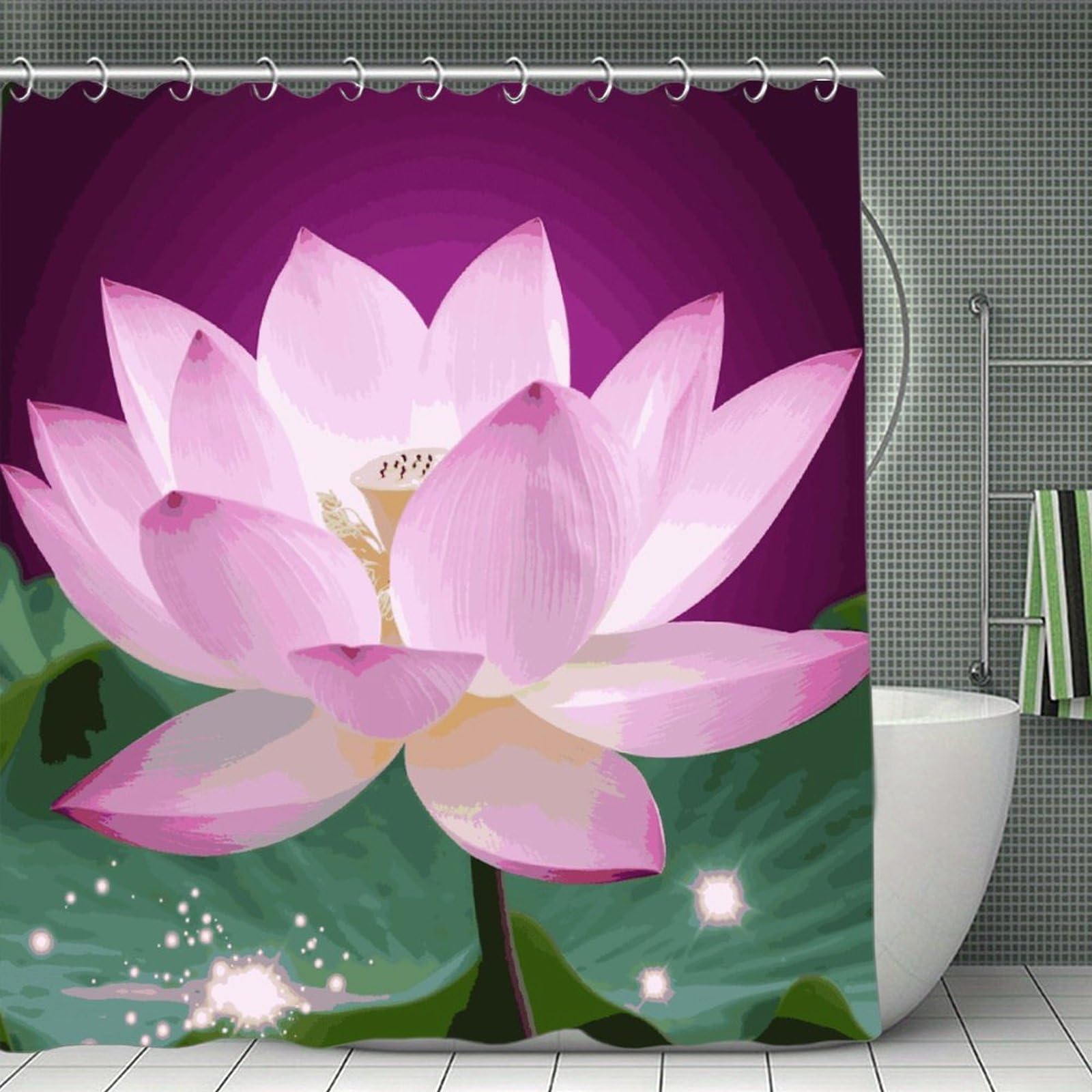 VstaDank Asian Lotus Flower Shower Curtain Waterproof Bathroom Curtain with Hooks Luxury Weighted Bath Curtains for Bathtubs Showers Room Dividers Decorative Shower Curtains 71x71 in