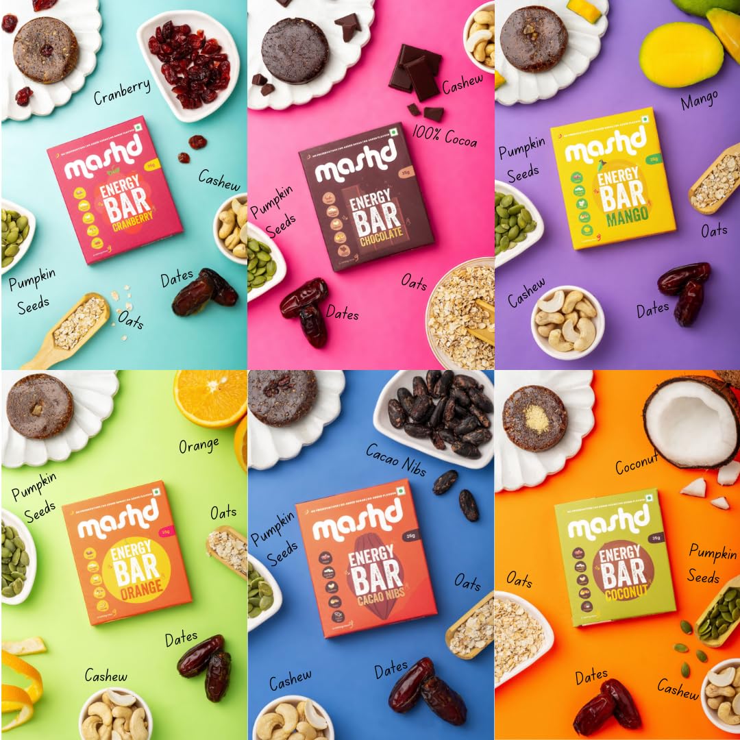 Mashd - Energy Bars - All in One (Pack of 6) | Zero Artifical Ingredients | 5 Ingredient Whole Food Bar | Date Sweetend | No Artificial Sweeteners | Natural Pre-Workout & Office Snack | Six Different Bars — Amazon image 7