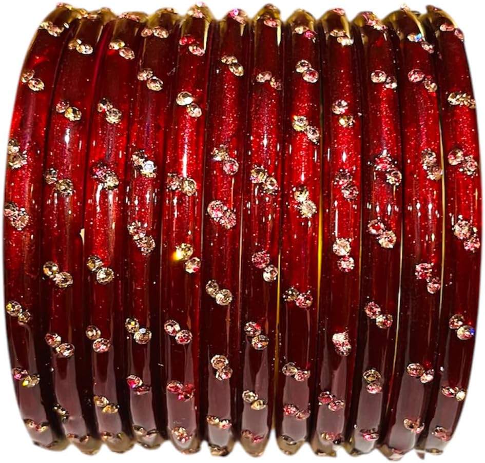 Lac Bangles Set for Women & Girls – Handcrafted Indian Ethnic Bangles with Sparkling Stone Embellishments (Pack of 12)