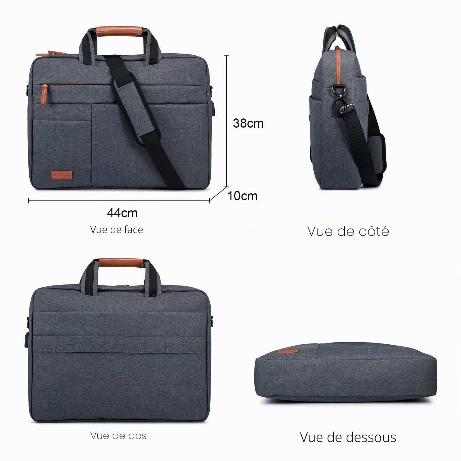 LOVEVOOK Sacoche à Bandoulière Ordinateur Portable 17.3 Pouces Imperméable Mallette pc Tablette Ordinateur Cartable pour Hommes Femmes Collège Cours Travail Affaires Voyage Gris Foncé
