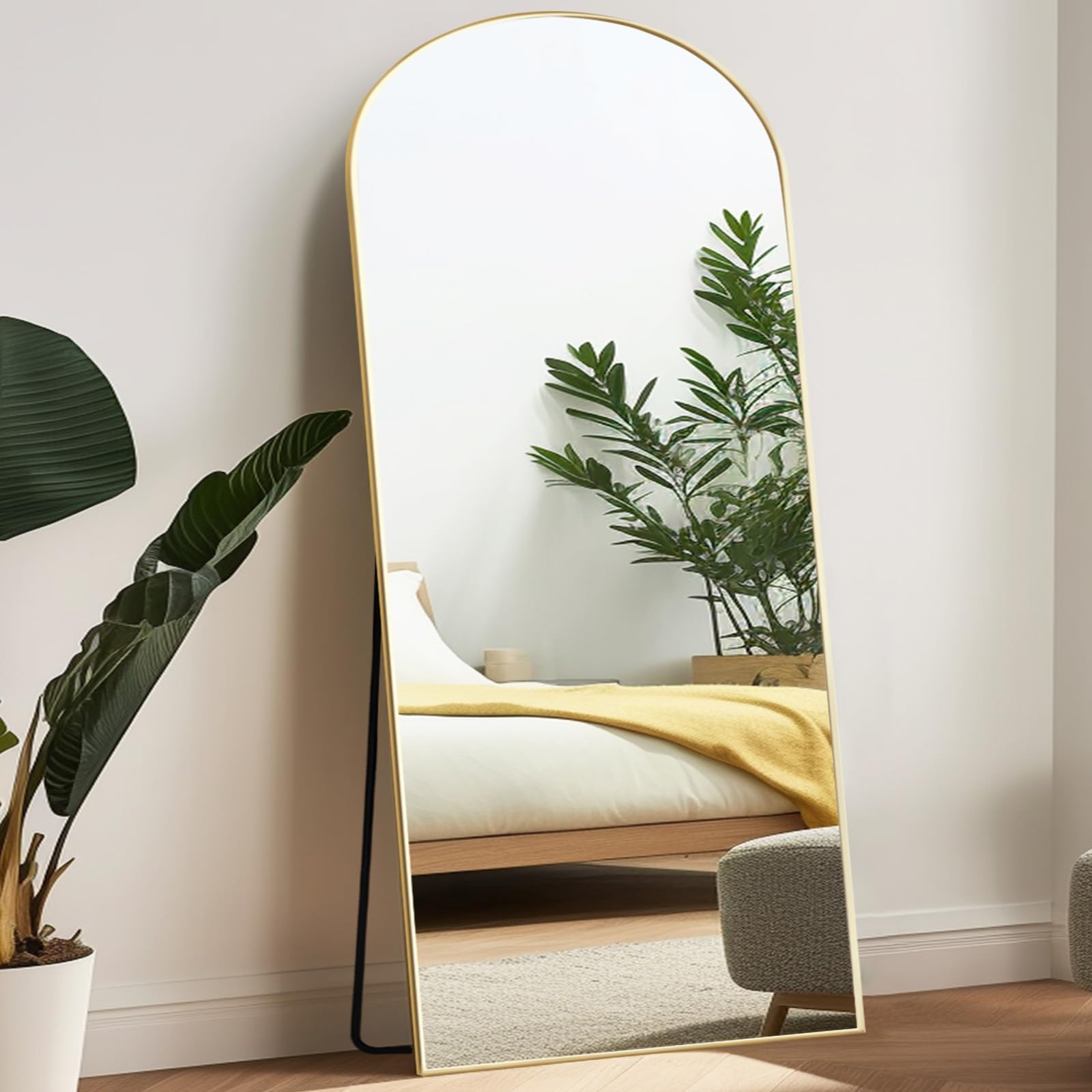 Melodieux Espejo de Cuerpo Entero con Arco de 179 x 65 cm de Longitud Completa, Espejo Grande Independiente, Marco de Aluminio, Espejo para vestidor, montado en la Pared, para salón, Dormitorio