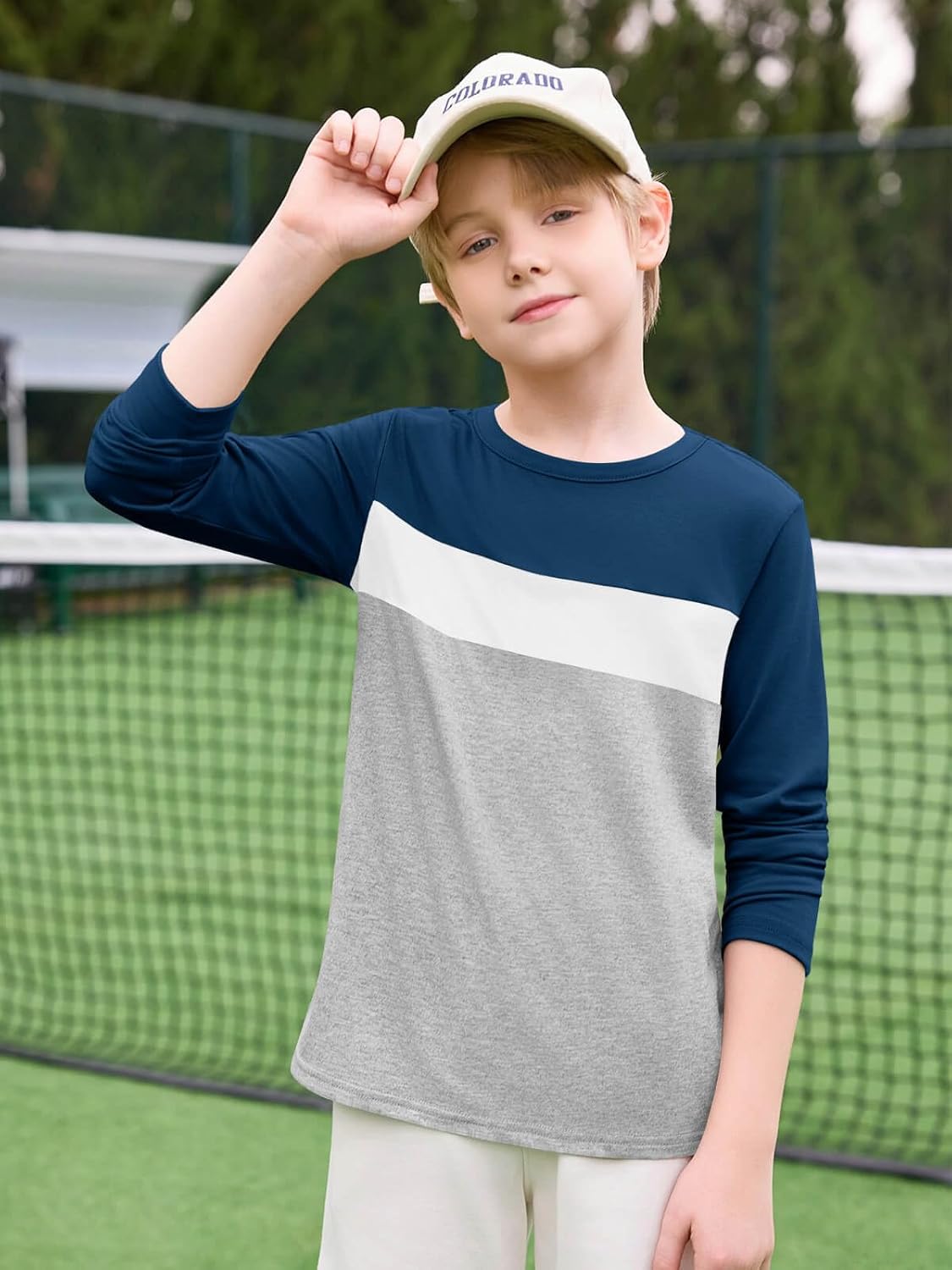 Haloumoning Boys Long Sleeve Shirts Kids Fashion Fall Tops Crewneck Color Block Tees 5-14Y - Image 2