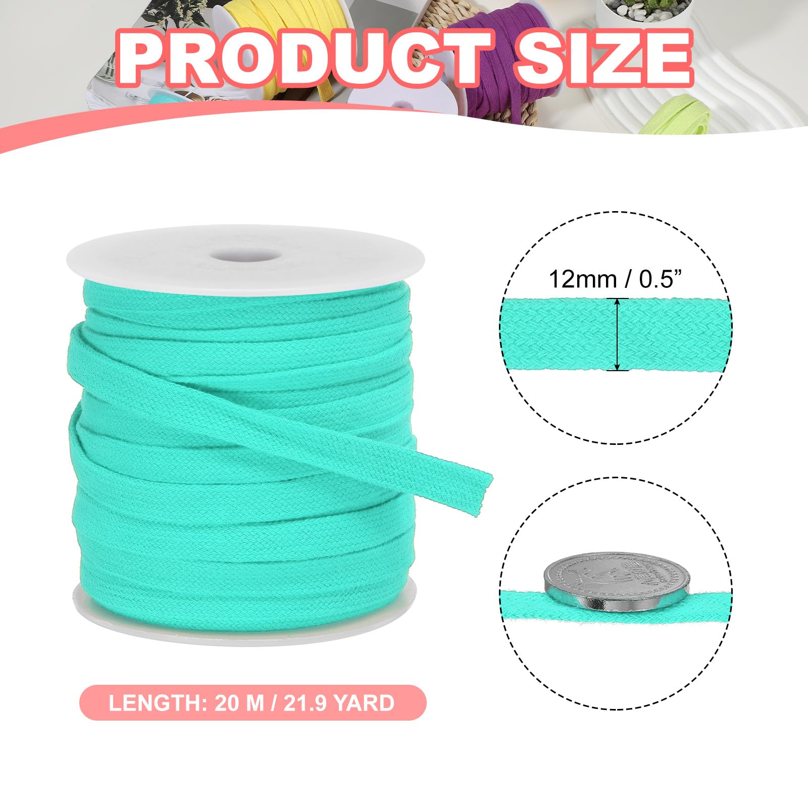 PATIKIL Flat Drawstring Cord 12mm x 22 Yd - Image 2