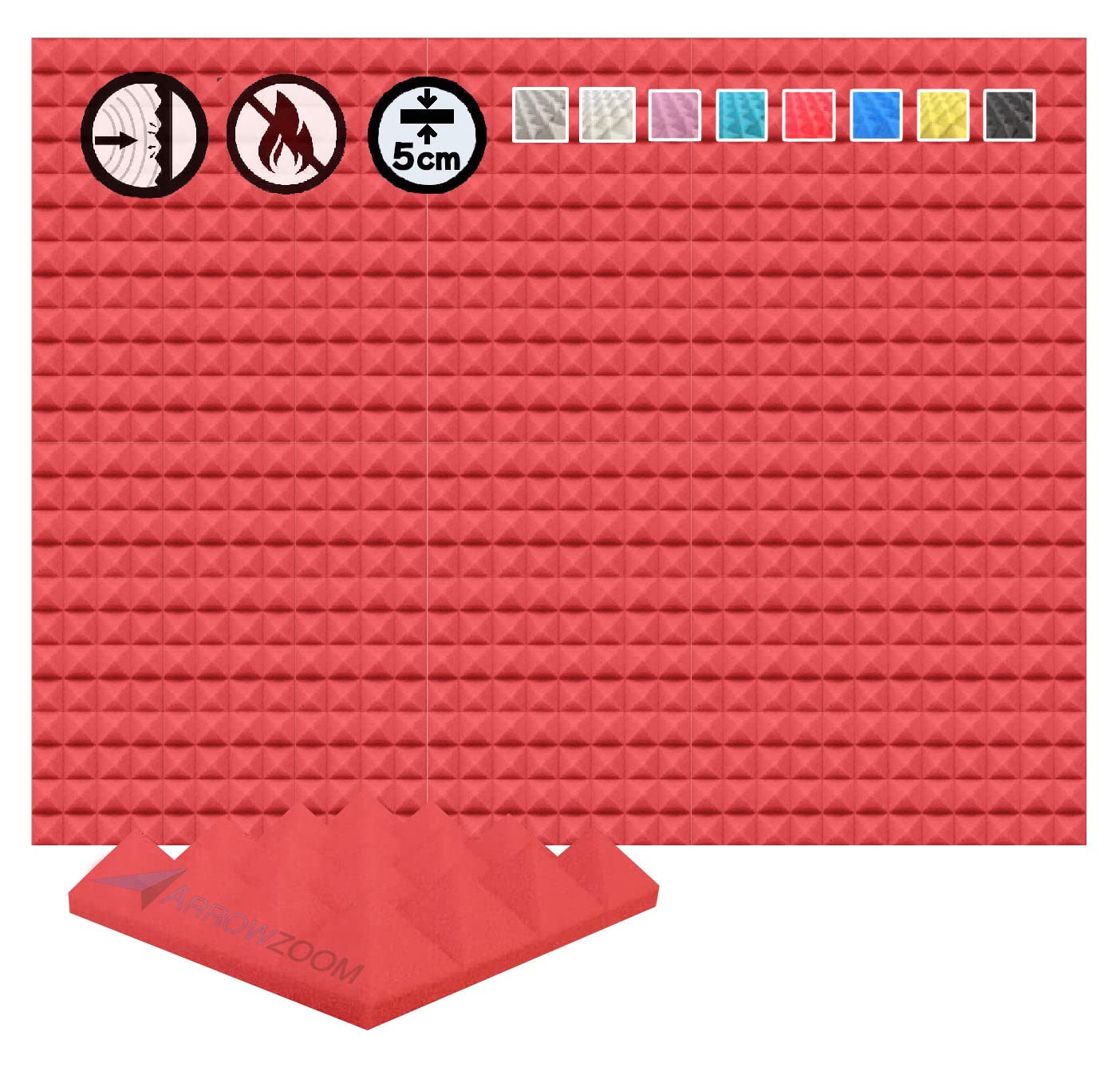 Arrowzoom 24 Panels acustico absorción sonido Pirámide 25x25x5cm Espuma acústica aislamiento acustico estudio de grabación Casas Estudios Azulejos Incombustibles Insonorizados AZ1034 PERLA BLANCA — view 7