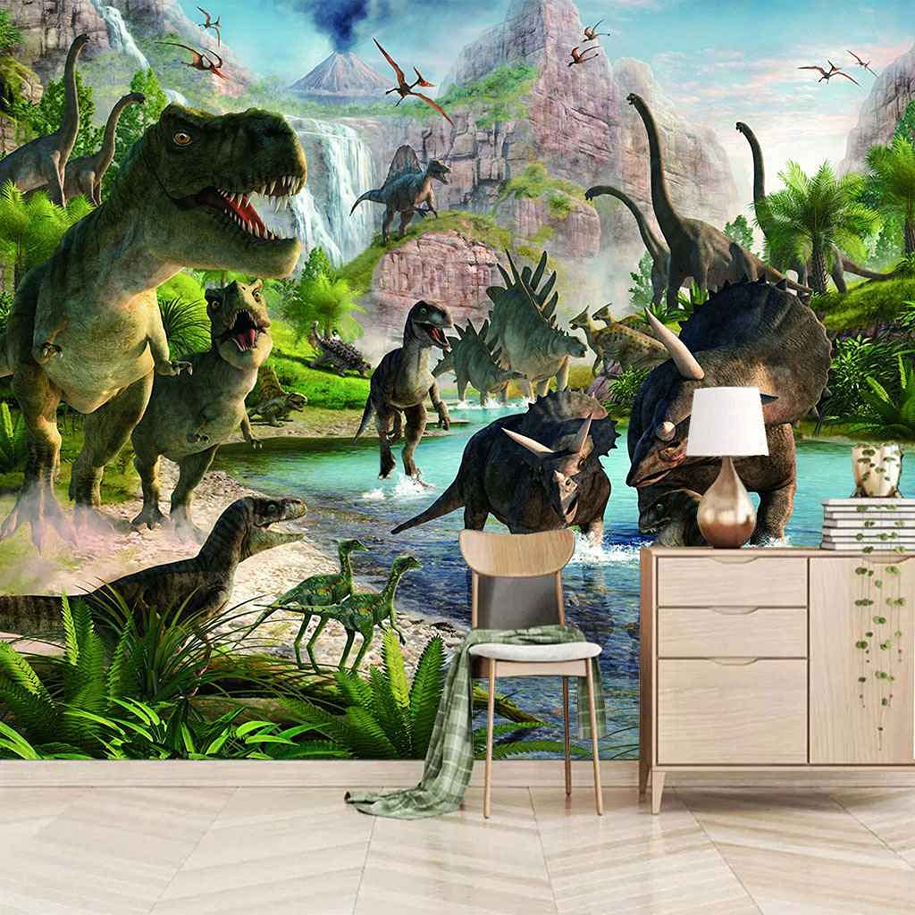Papier Peint Panoramique 3D Dinosaure pour Moderniser un Mur sans Colle ni Travaux