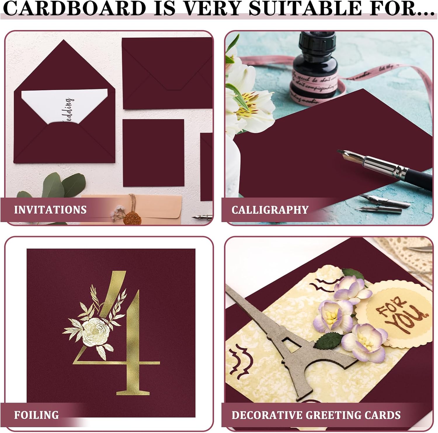 Gersoniel 100 Sheets Burgundy Cardstock Scrapbook Paper 8.5" x 11" 230gsm Cardstock Solid Core Printer Paper for DIY Projects, Scrapbook Supplies, Invitations, Business Cards, Office Home