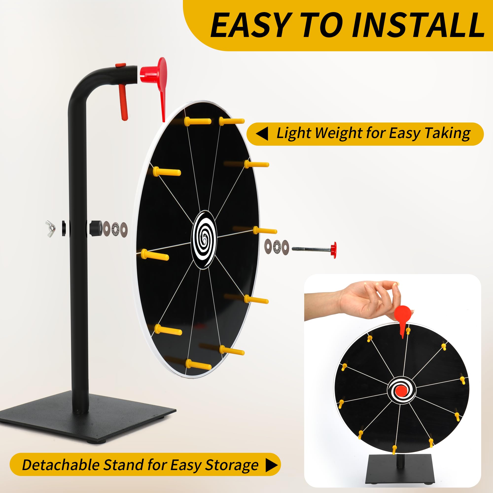 jxgzyy Spin the Wheel Roue de roulette de table de 30,5 cm pour prix avec marqueurs effaçables à sec et gomme, roues rotatives noires pour salon, carnaval, fête, pub, jeu de fortune
