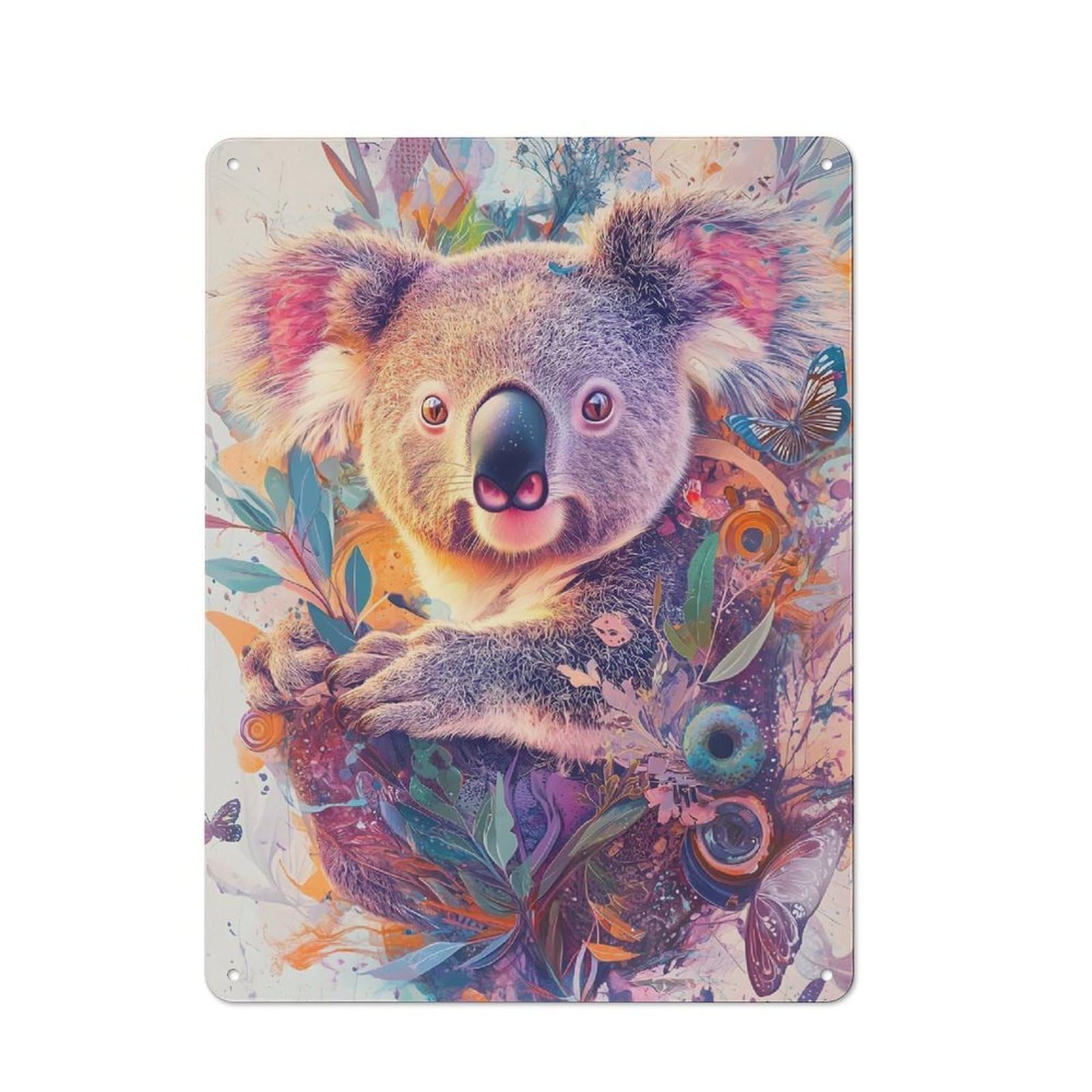 Blooming Koala Dream – High‑Detail Floral Portrait Retro-style Tin Sign 40x30cm for Café Or Restaurant, for Cooler-season Styling in Café And Restaurant