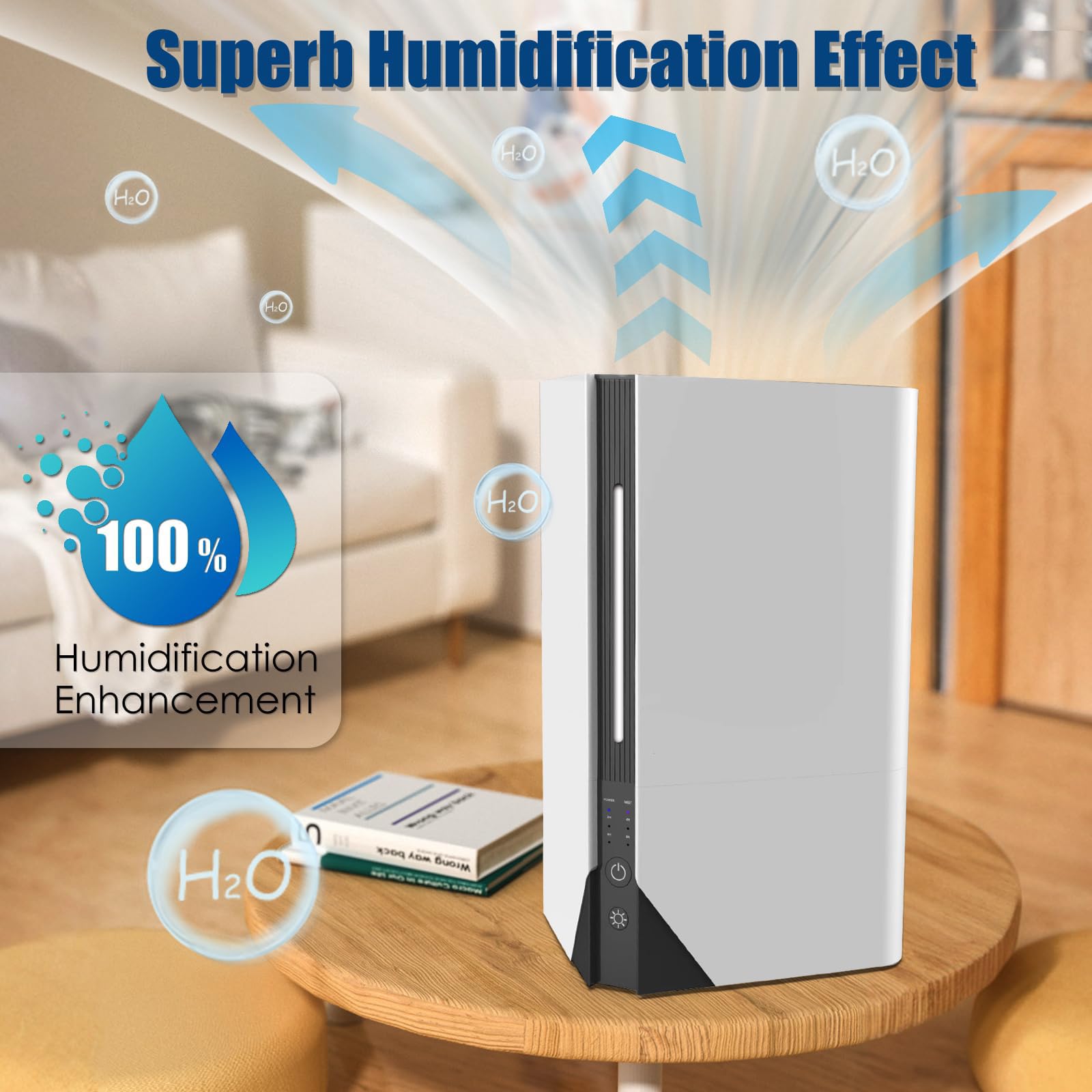 mobigon 7L Humidifiers for Bedroom Large Room Home, Top Fill Cool Mist Humidifier with Essential Oil Diffuser,for Baby Nursery,Office,Plants,80H,7 Colors Light,360° Extension Tube Nozzle (White Black)