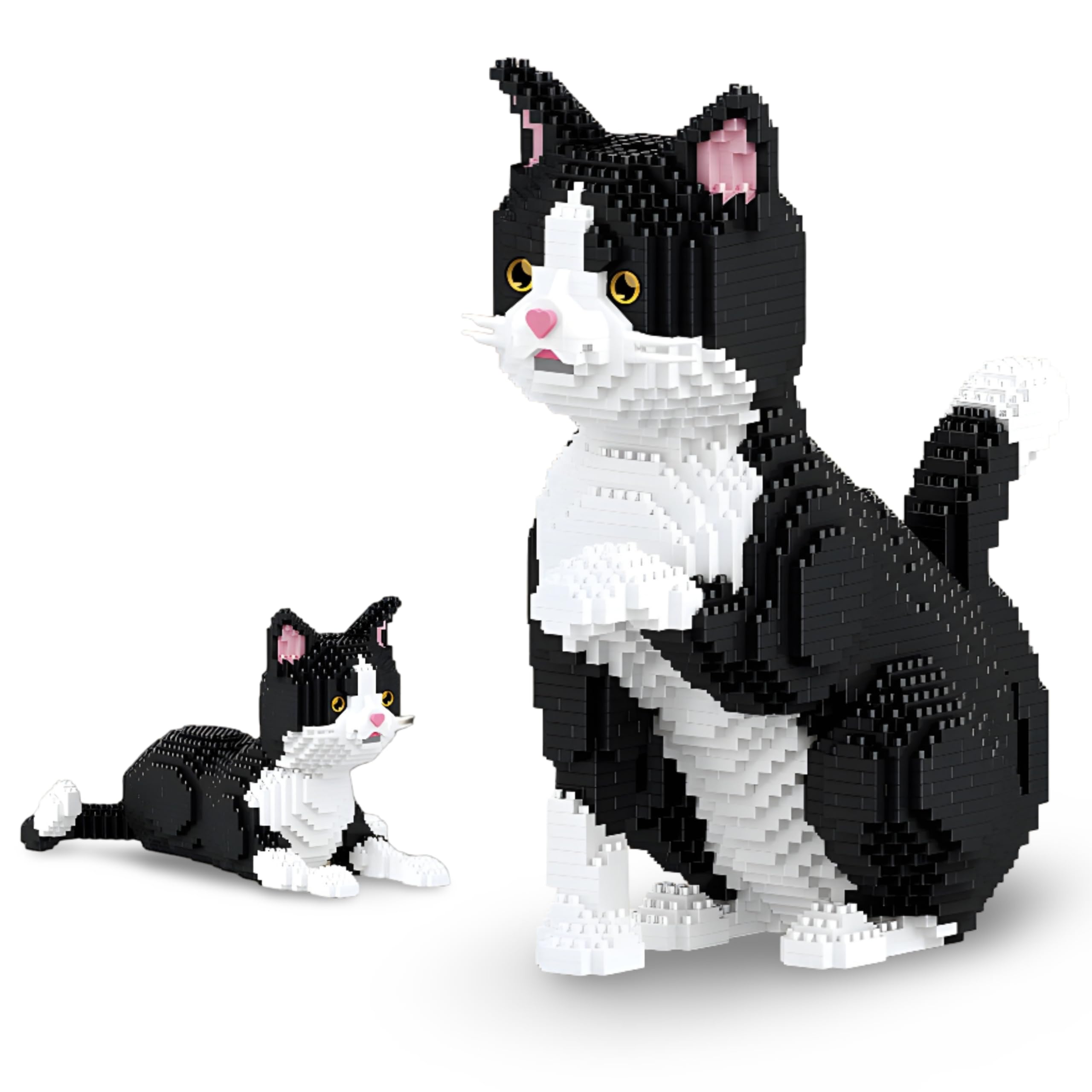 2 in 1 Tuxedo Cat Building Block Set, 2019 PCS Mini Brick Animals Building Toys with 2 Pose, Kitty Building Model Kit for Desk Display, Educational Gift for Teens & Adults