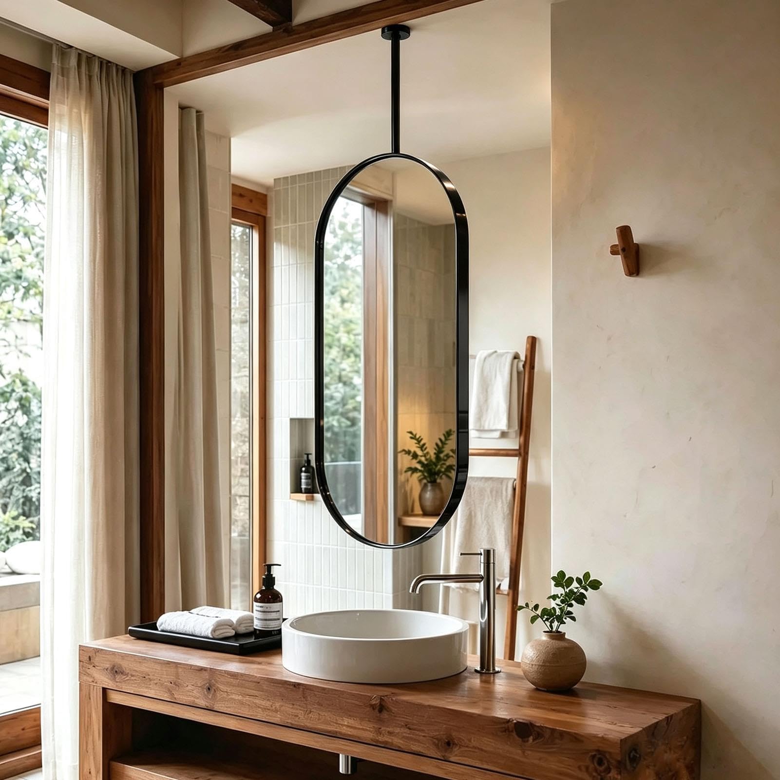 Specchio da bagno cromato ovale, specchio decorativo appeso al soffitto