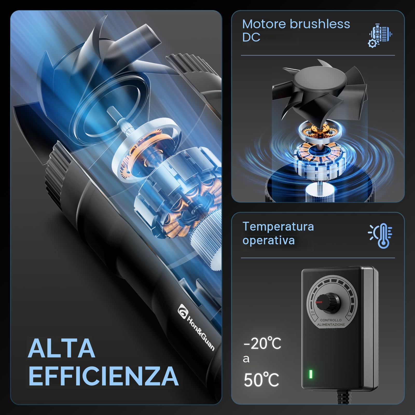 Hon&Guan Ventilatore 150mm 587m³/h Per Condotte Regolabile, Ventilatore Da Condotto Per Veranda, Serra, Cantina, Garage, Cucina, Nero