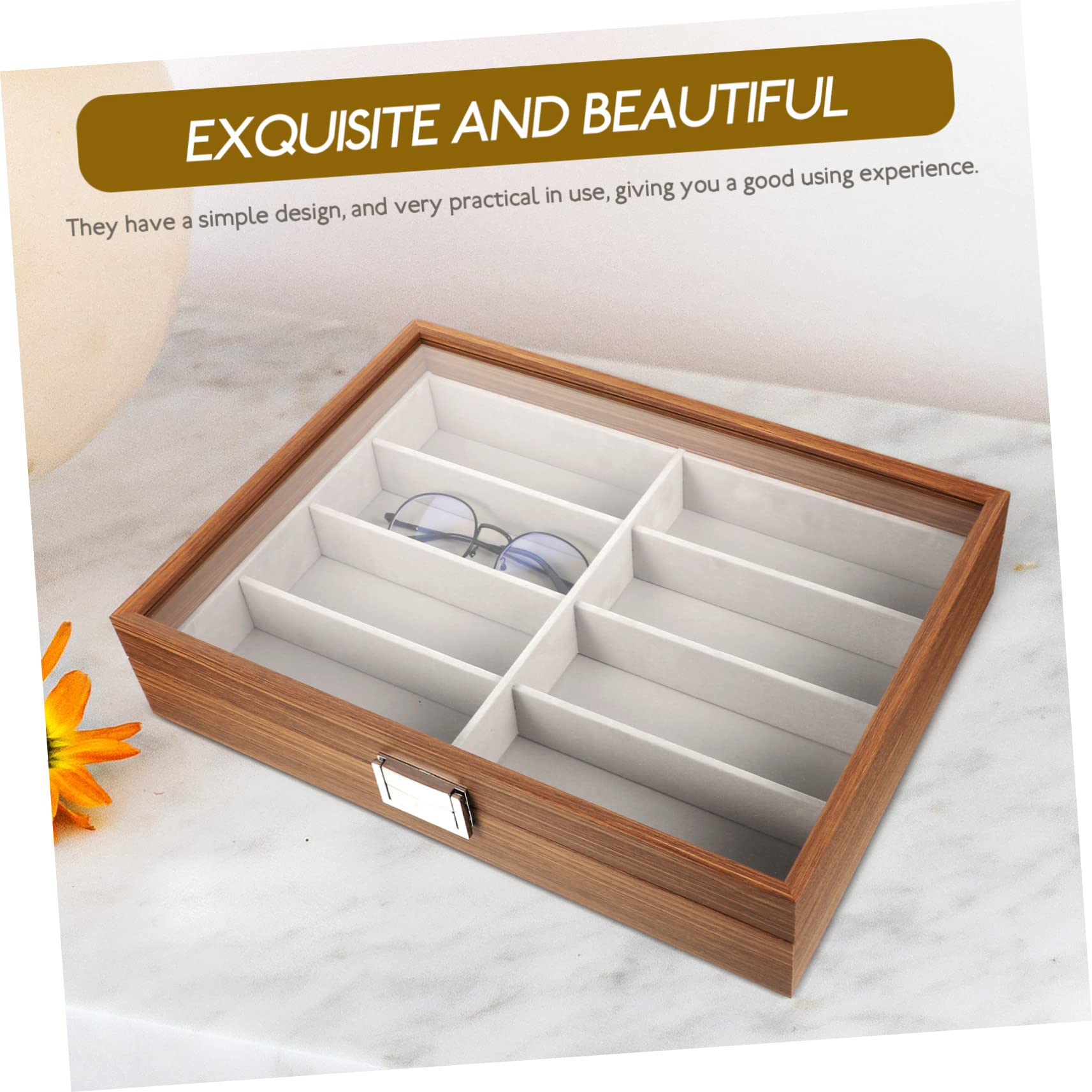 Zerodeko Organizer Porta Occhiali in Legno con 8 Scomparti e Interno in Velluto, Scatola Portaocchiali da Viaggio con Finestra Trasparente, Custodia Porta Occhiali da Sole Portatile