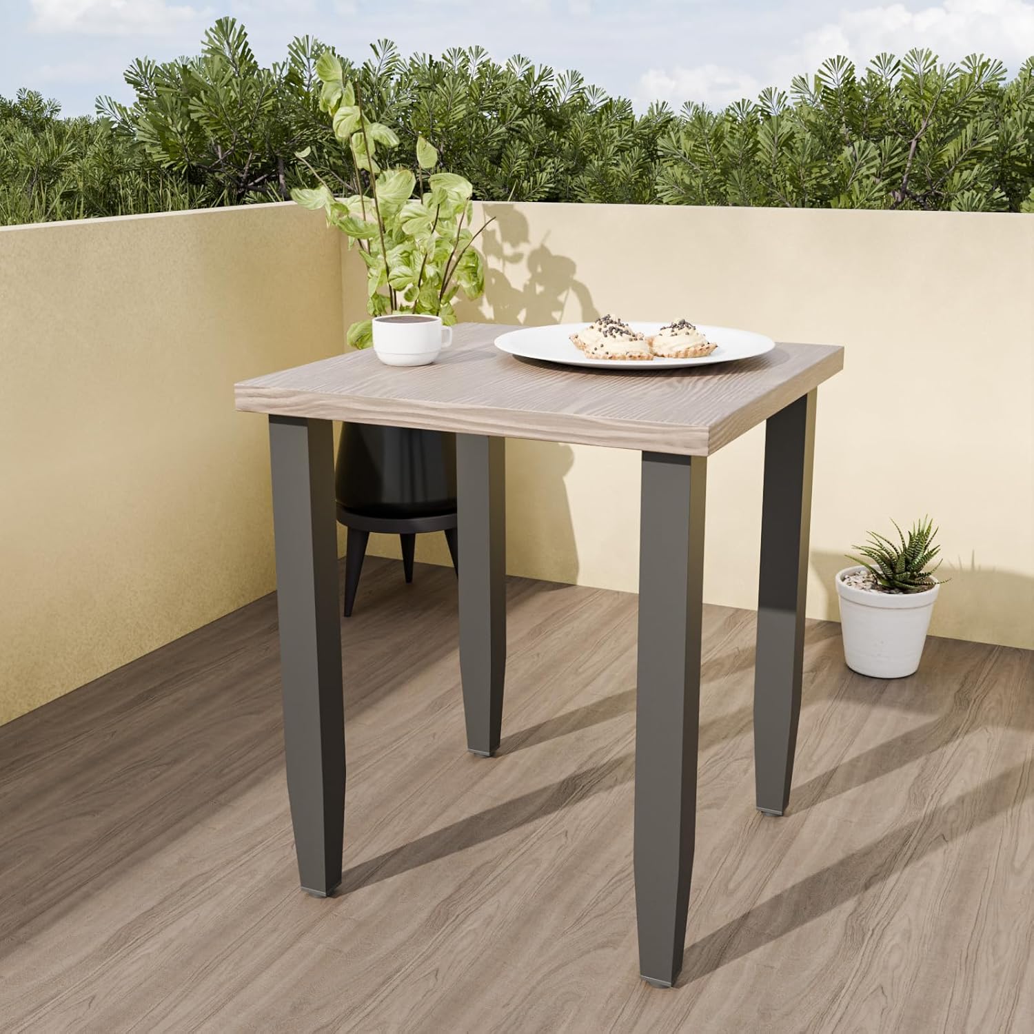 Modern Outdoor Coffee Table for Patio with Wood Grain Top, Stylish Patio Rectangle Table for Deck, Porch, Deck, or Garden