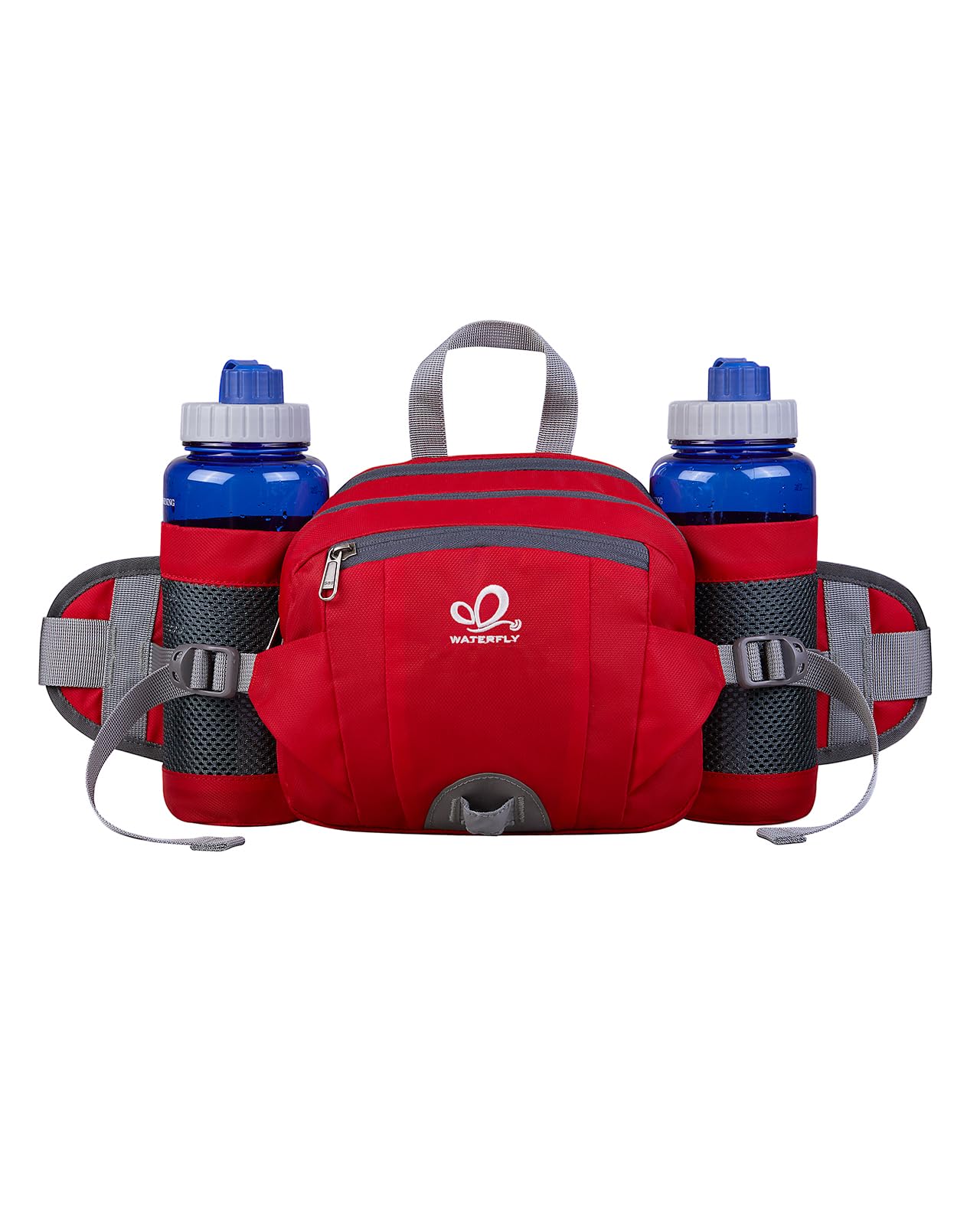 WATERFLY Fanny Pack Waist Bag: Fannie Pack 2 Water Bottle Holders Lumbar Belt Hiking Walking Running Jogging Camping Large Woman Man (Bottle Not Included)