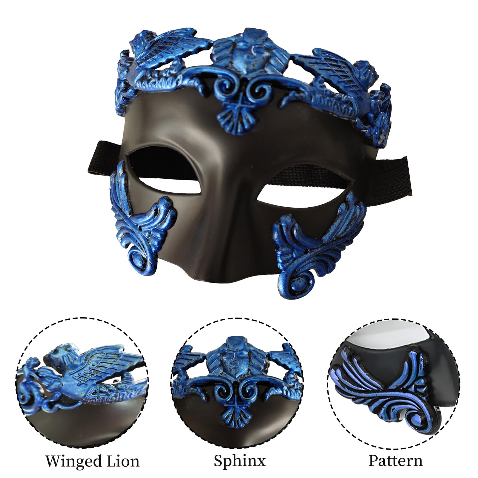 MZinge Masquerade Mask for Men - Roman Greek Mask - Venetian Half Face Mask for Mascarade Ball Mardi Gras Halloween Party (Black Blue) - Image 4