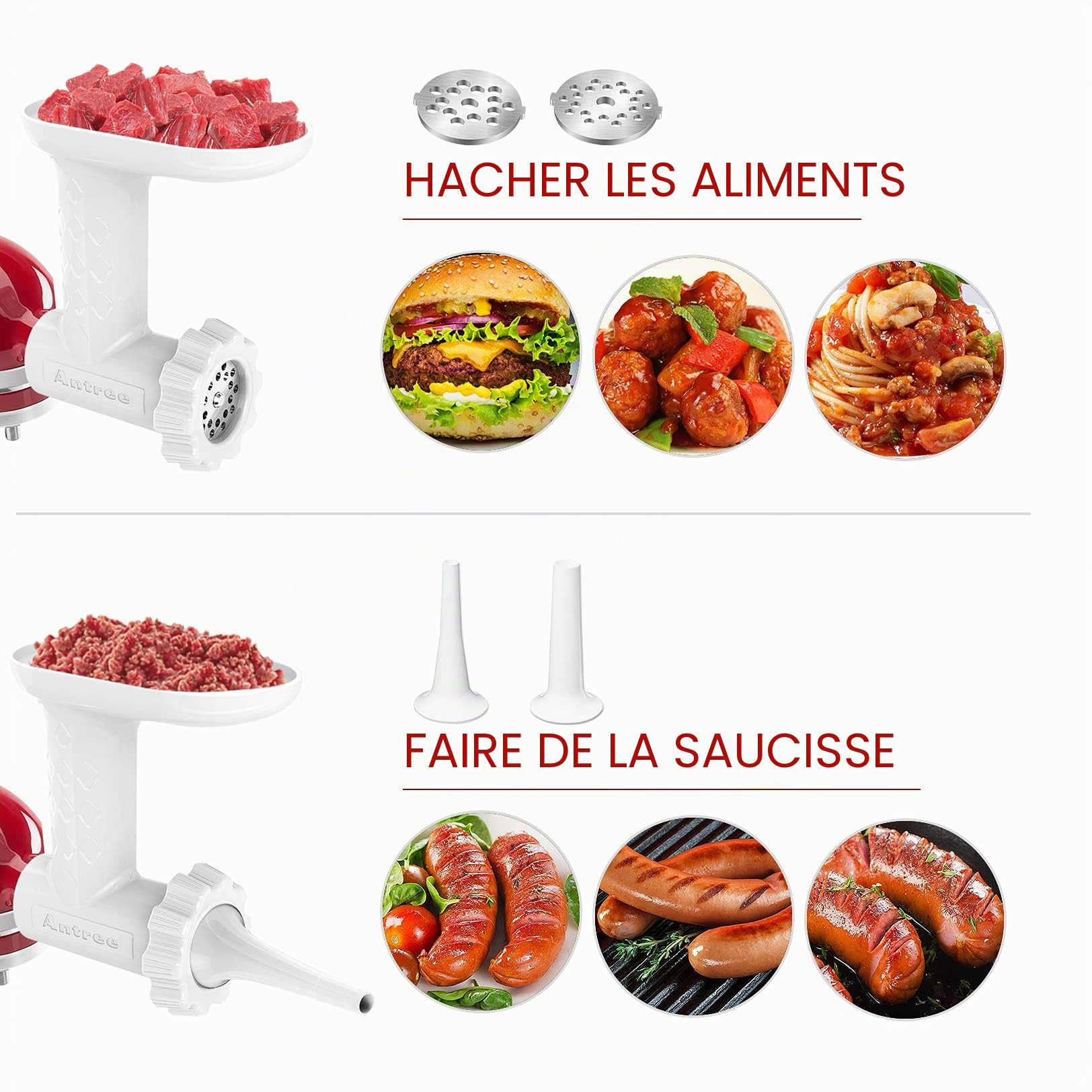 Antree Accessoire de hachoir à viande comme aide de cuisine supporter boyeur , y compris les accessoires pour fabriquer les farces de saucisses