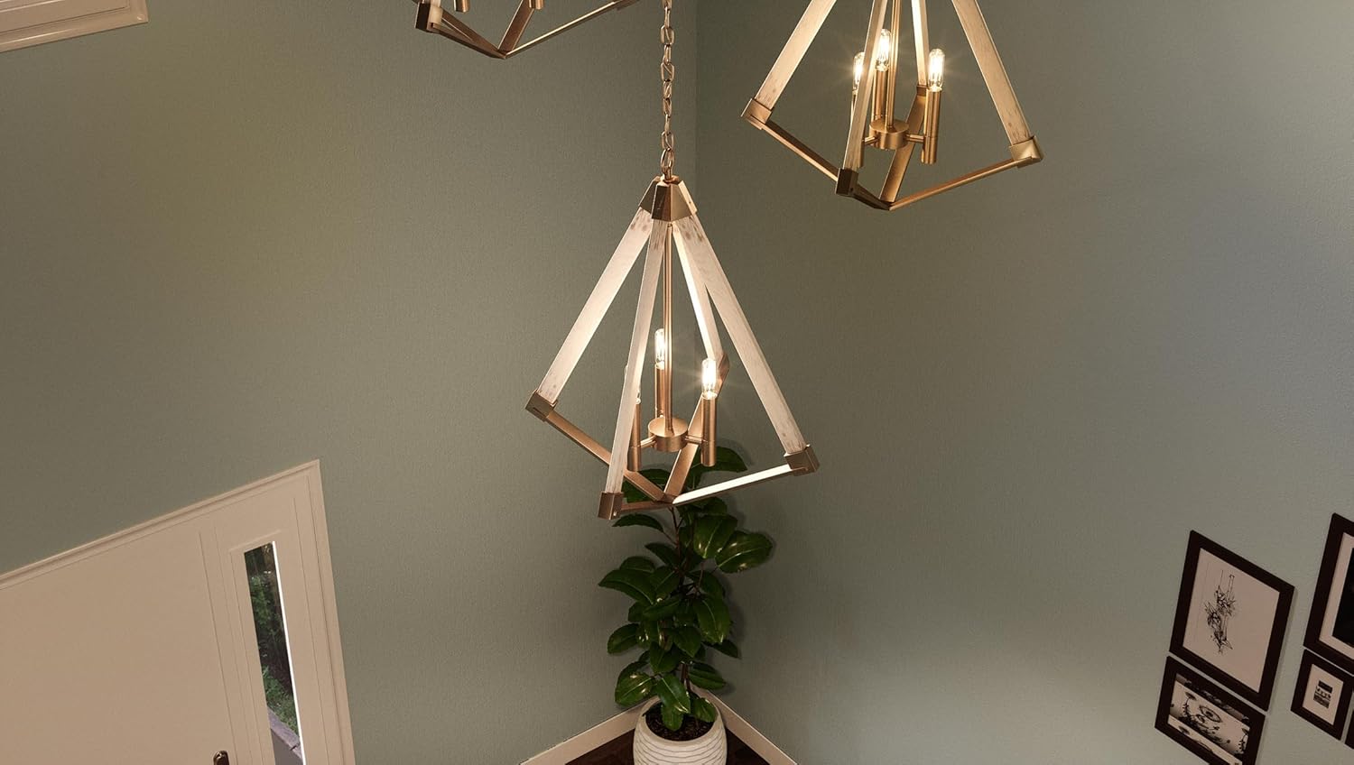 Quoizel Viewpoint Geometric Pendant Light, 19.25 Inch 3-Light Weathered Brass Chandelier, Max Hanging Height 125", Ceiling Light for Kitchen Island, Dining, Hallway, Bedroom, Foyer or Bar