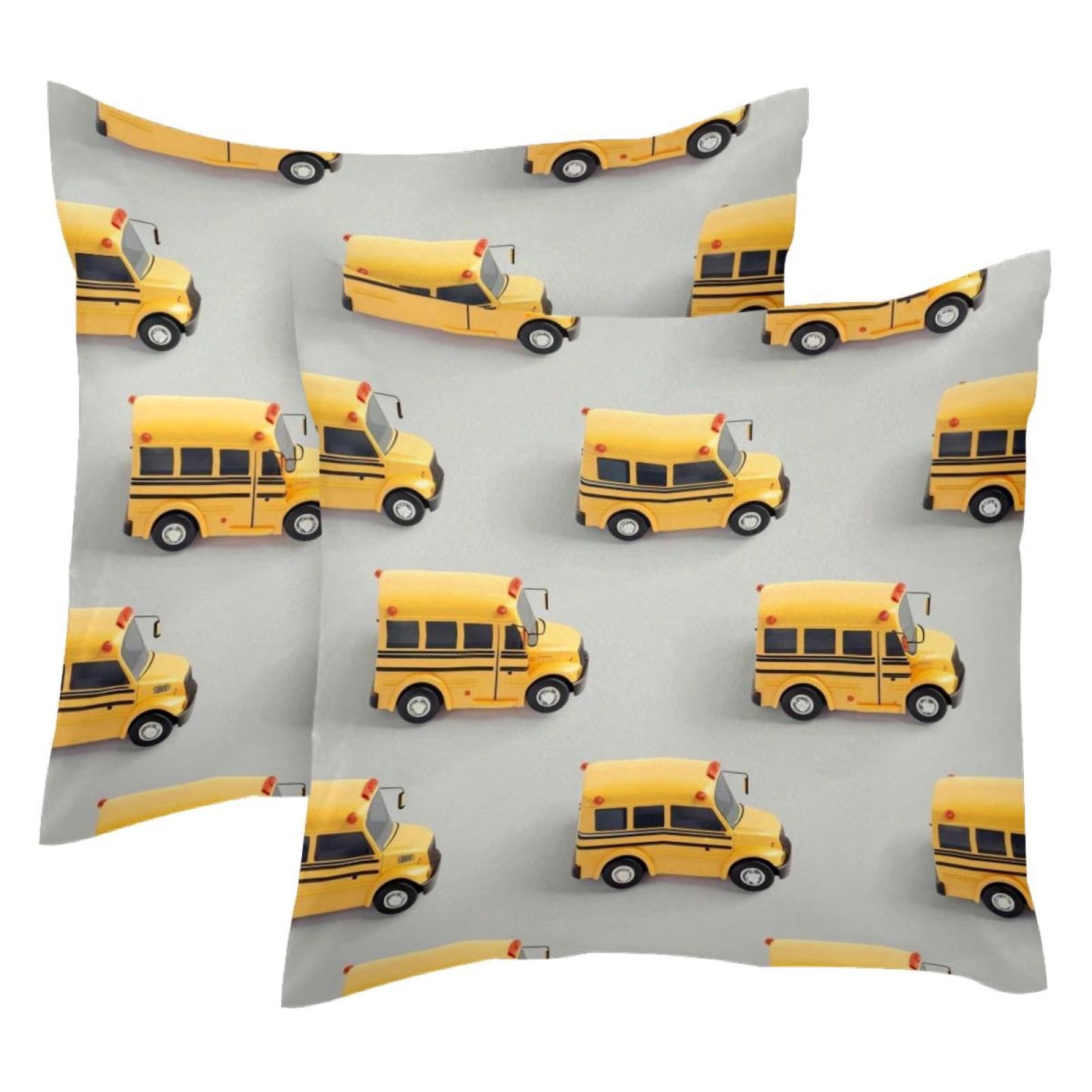 Housse de coussin velours 50x50 cm lot de 2 mini bus jaune pour deco canape salon