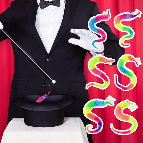 SHENGSEN 6 piezas de gusanos peludos de arcoíris, gusanos complicados en cuerda, juguetes a granel, recuerdos de fiesta de carnaval para niños y