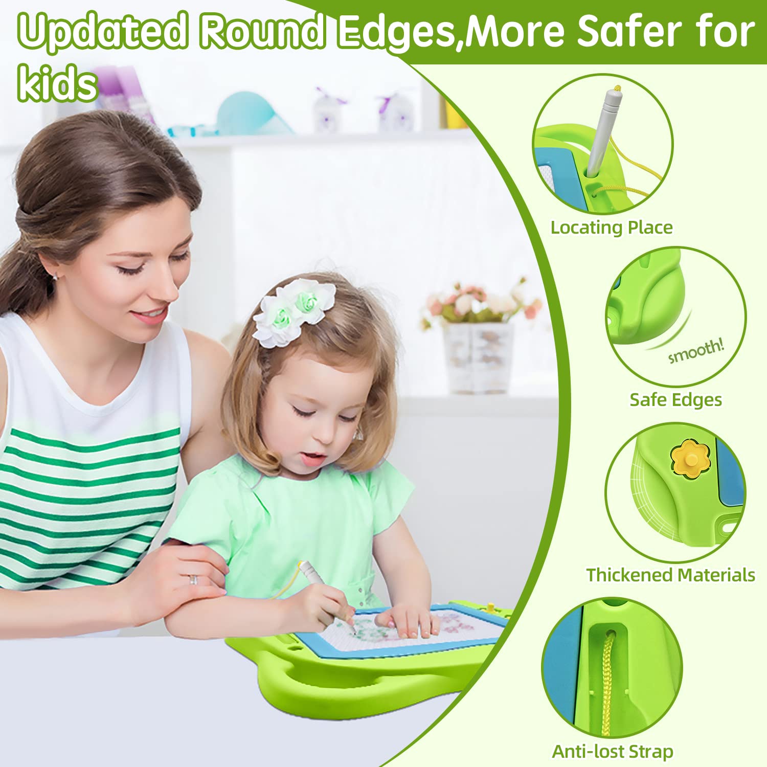 Lavagna Magnetica per Bambini, 4 Colori Colorati Lavagnetta Magica Portatile Cancellabile con 3 Timbri Magnetici e 1 Penna-Giocattoli da Disegno Dimensioni da Viaggio per Bambini 2 3 4 5 Anni- Blu