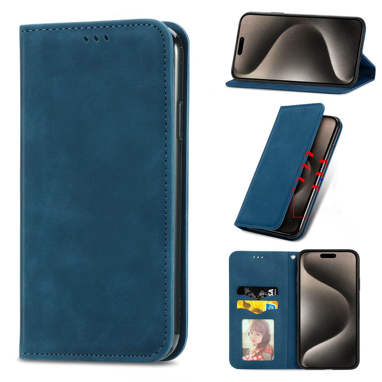 Custodia Portafoglio Con Pelle PU Per Motorola Moto G15 / G15 Power - Flip Cover Con Slot Carte, Chiusura Magnetica, Blu