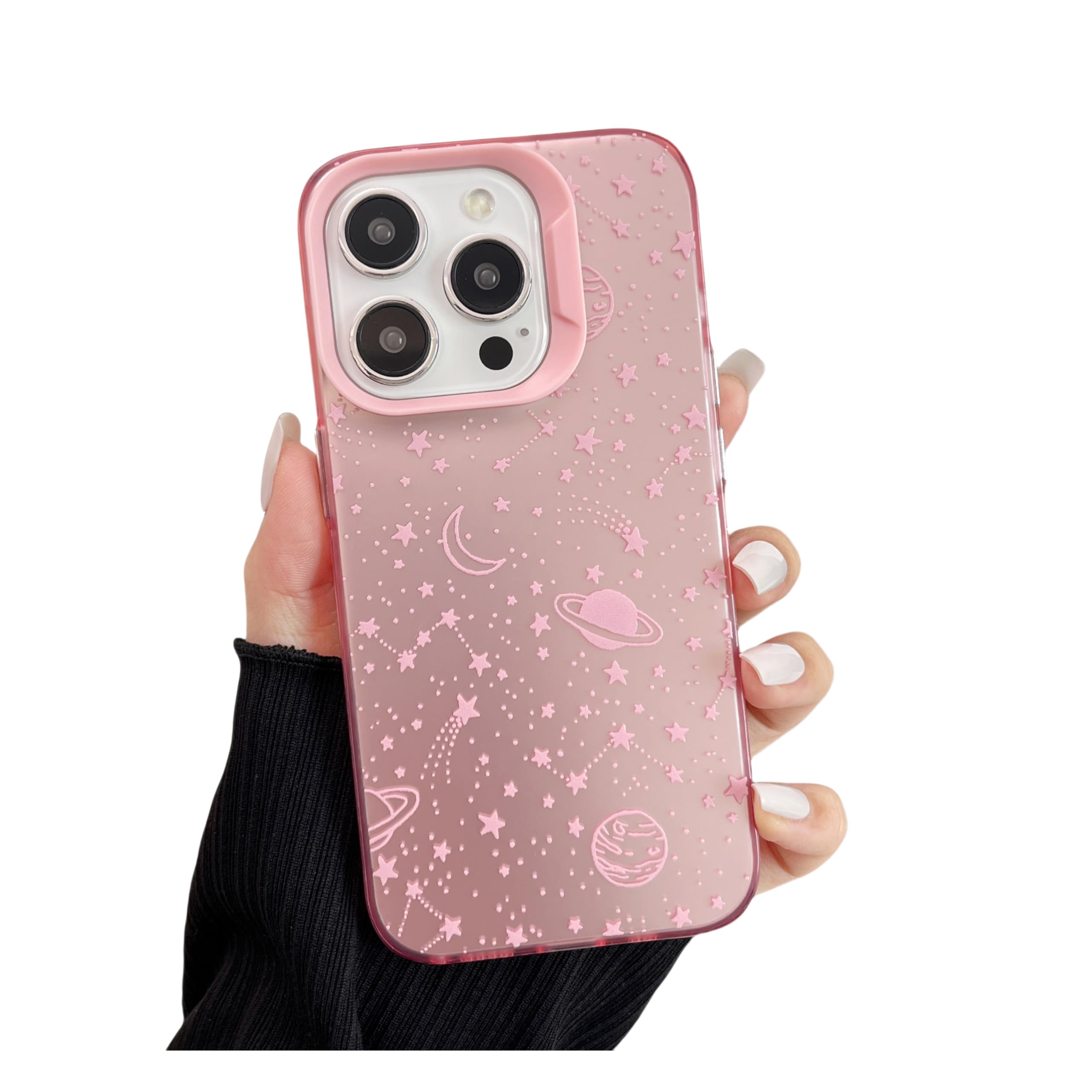 ZTOFERA for iPhone 14 Pro Case,Cute Pink Ribbon Bow Tie Planet Star Floral Aesthetic Phone Case,Trendy Slim Hard IMD Shockproof Protective Bumper