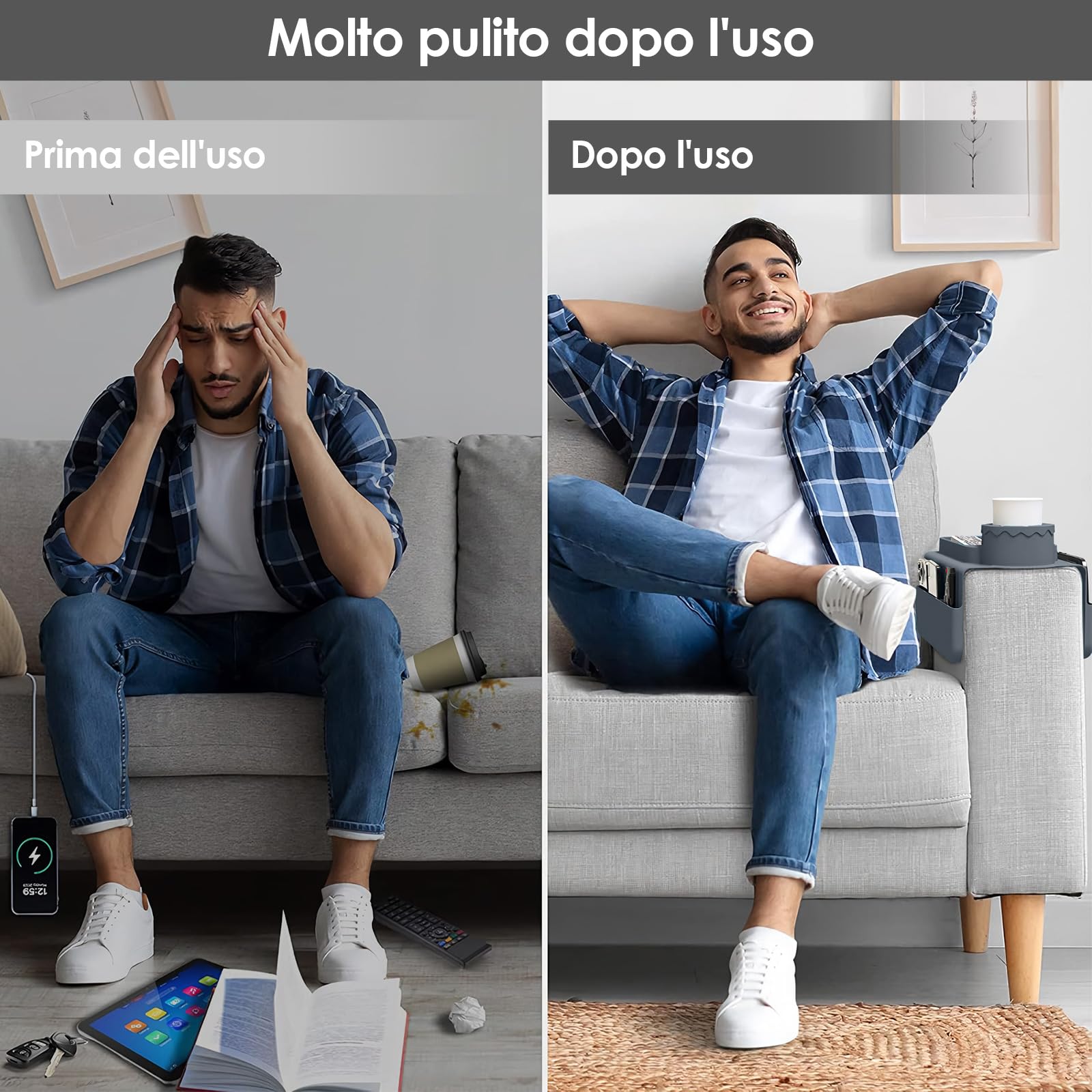 Dreamhigh® Vassoio da Divano - Flessibile per Bracciolo, Porta Telecomando da Divano da 48x29,5 cm, Vassoio per Divano con Uso Sostenibile del Silicone Grande, Bracciolo Divano con portabicchieri