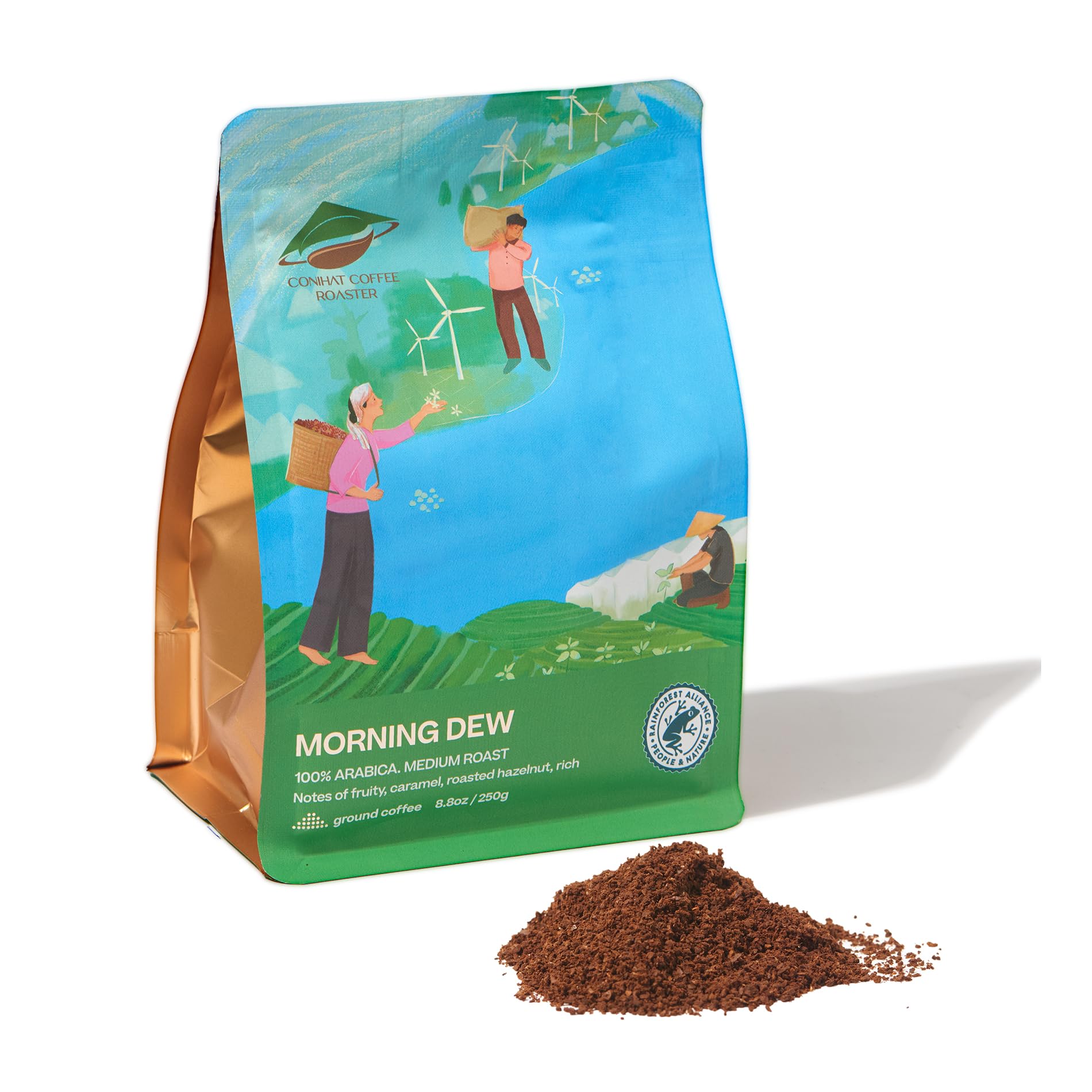 Conihat Coffee Roaster Vietnamese Premium Ground Coffee - 100% Arabica, Medium Roast, Single Origin, Rainforest Alliance Certified, Hand-Picked, Low Acid, 8.8 Oz Bag