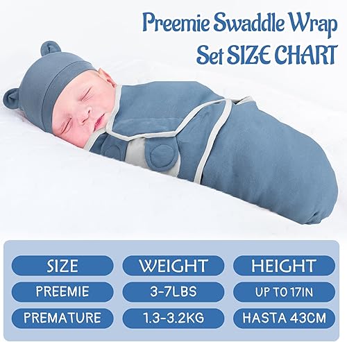 Miniatura 2 de Buryeah Paquete de 4 mantas para bebé prematuro con gorro para bebés niños y niñas de 3 a 7 libras, ropa para recién nacidos, gorro para dormir