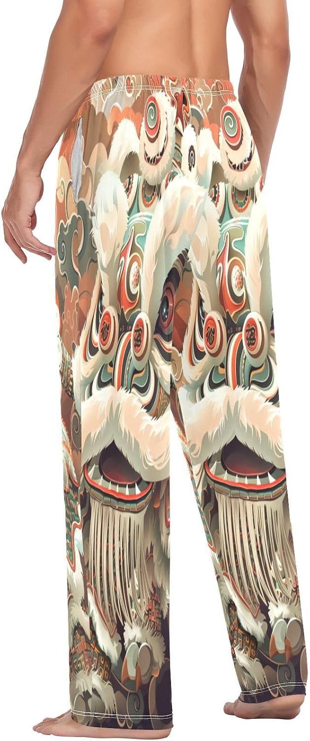 ALAZA Chinese Lion Auspicious Clouds Men's Pajama Pants Men Cotton Pajama Bottoms with Pockets, S