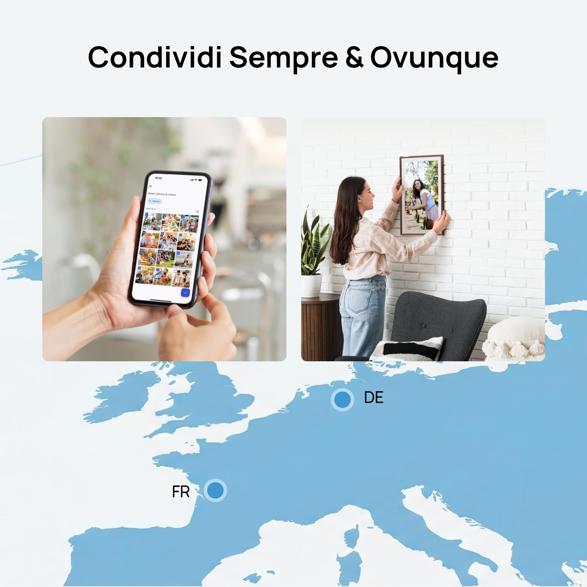 ARZOPA Cornice Digitale 15,6'' con Cloud Gratuito Illimitato Senza Abbonamento, Schermo Tattile FHD 1920×1080, App ARZOPA per Condivisione Remota, D15 Marrone