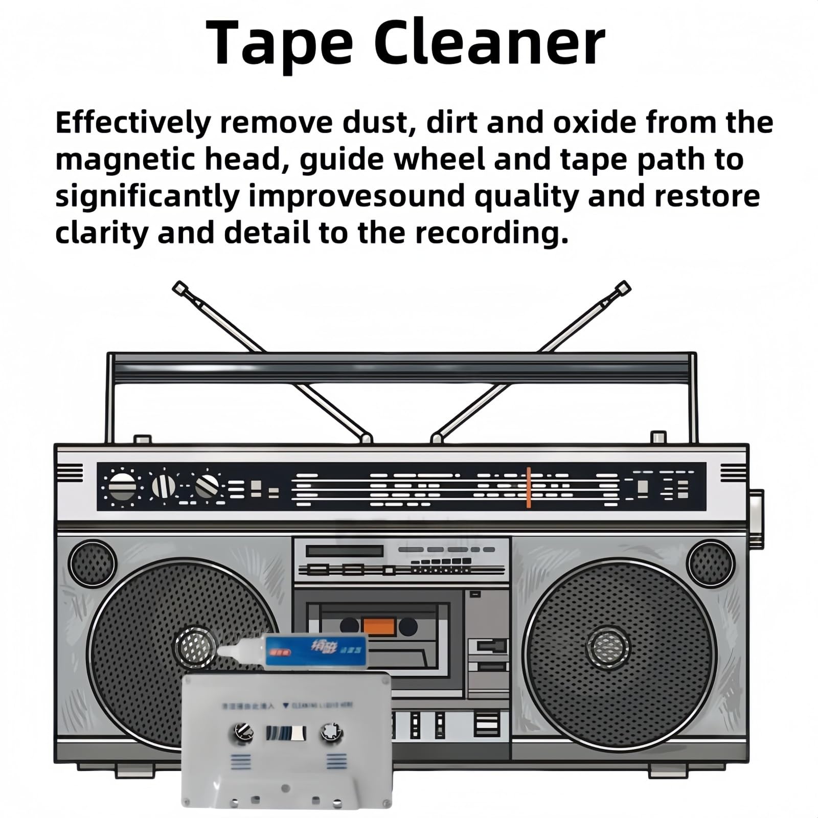 Kit d'entretien de tête de cassette, nettoyeur de cabestan et démagnétiseur pour lecteur cassette, entretien humide