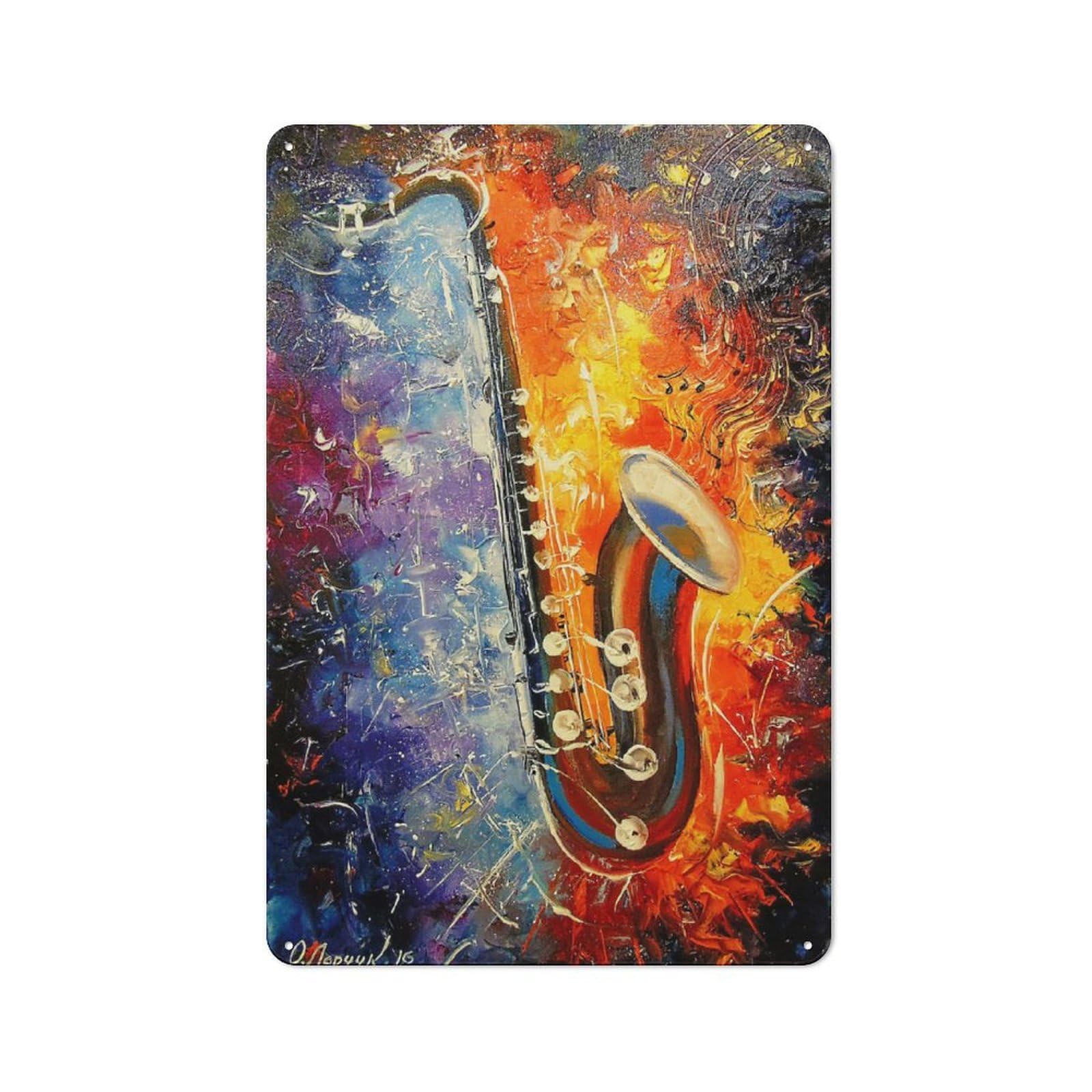 Junmoney Saxophone Rustic Metal Plaque 30X20cm For Dining Room Or Kitchen, A Housewarming Gift For Dining Room Decor Fans