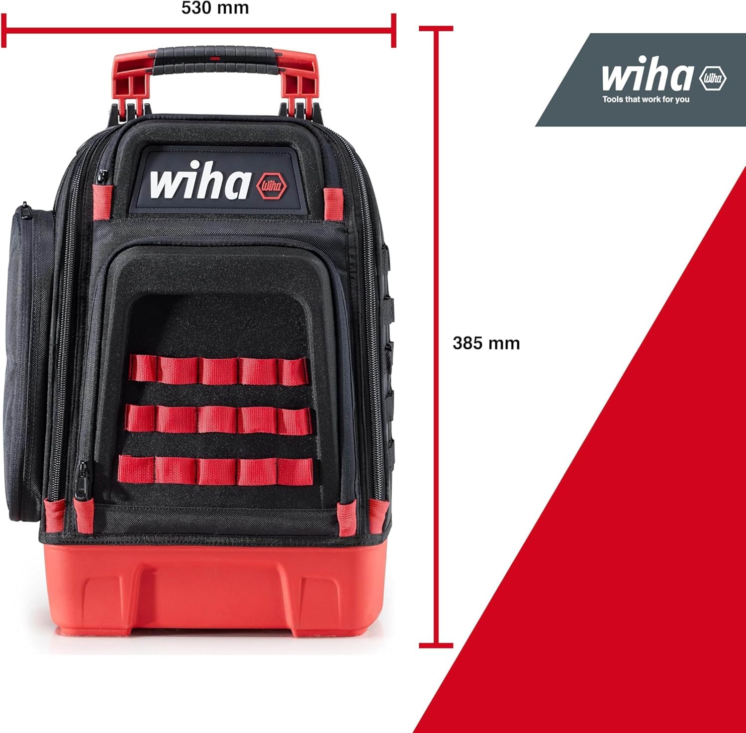 Wiha Elektriker Werkzeugrucksack 27-tlg. I mit Elektriker Grundausstattung I stabiler Standboden I mit Laptopfach I Taschen für Zubehör (45528) | (45528) Arbeitsrucksack I stabiler Standboden I mit Laptopfach I Taschen für Zubehör I Werkzeugtasche für Ele