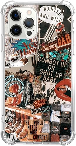 Funda de collage de vaquera occidental para iPhone 15 Pro Max, funda de TPU única de moda para iPhone 15 Pro Max, vaquera vaquera Howdy Western