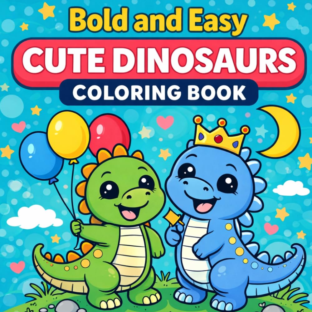 Cute Dinosaurs Coloring Book: Bold and Easy (Cute Animals Coloring Book)