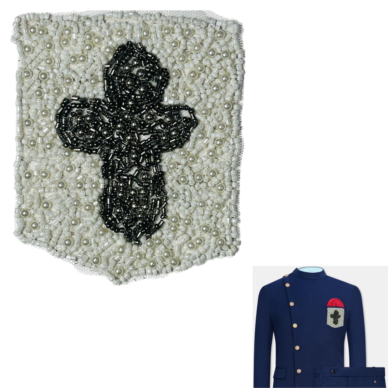 Ani accessories Off-White Handmade Pearl Beads Sewable Pocket Patch for Coat Blazer Bandhgala Shirts Fashion Accesssories-image-43