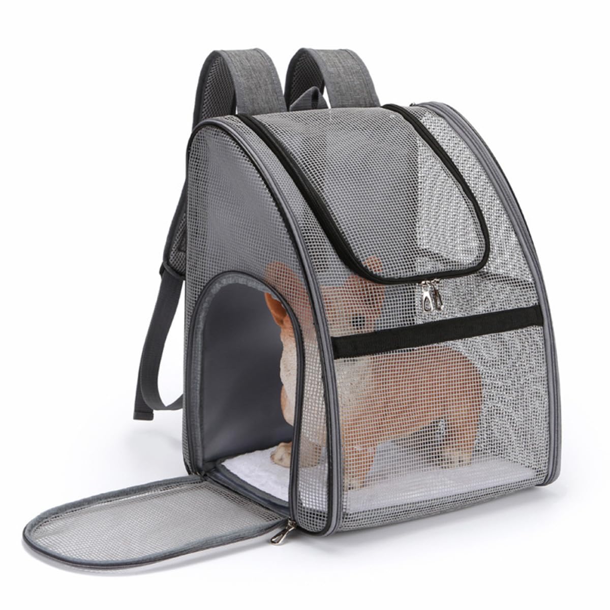 Homoyoyo Mochila para Mascotas Negra Tamaño L Mochila Bandolera Transpirable de Malla Portátil para Gatos y Perros hasta 15 Kg Ventana Enrollable para Ventilación y Correa Acolchada