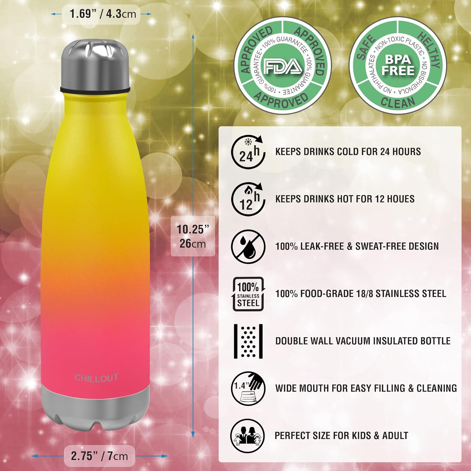 CHILLOUT LIFE Stainless Steel Water Bottle for Kids School: 12 oz Double Wall Insulated Cola Bottle Shape for Cold and Warm Drinks, BPA Free Metal Sports Bottle for Boys, Girls & Women - Image 3