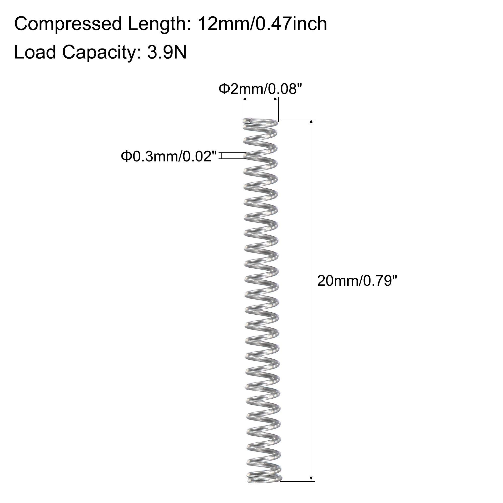 uxcell Compression Spring,304 Stainless Steel,2mm OD,0.3mm Wire Size,12mm Compressed Length,20mm Free Length,3.9N Load Capacity for Home Projects, Silver Tone, 10pcs — Amazon image 3