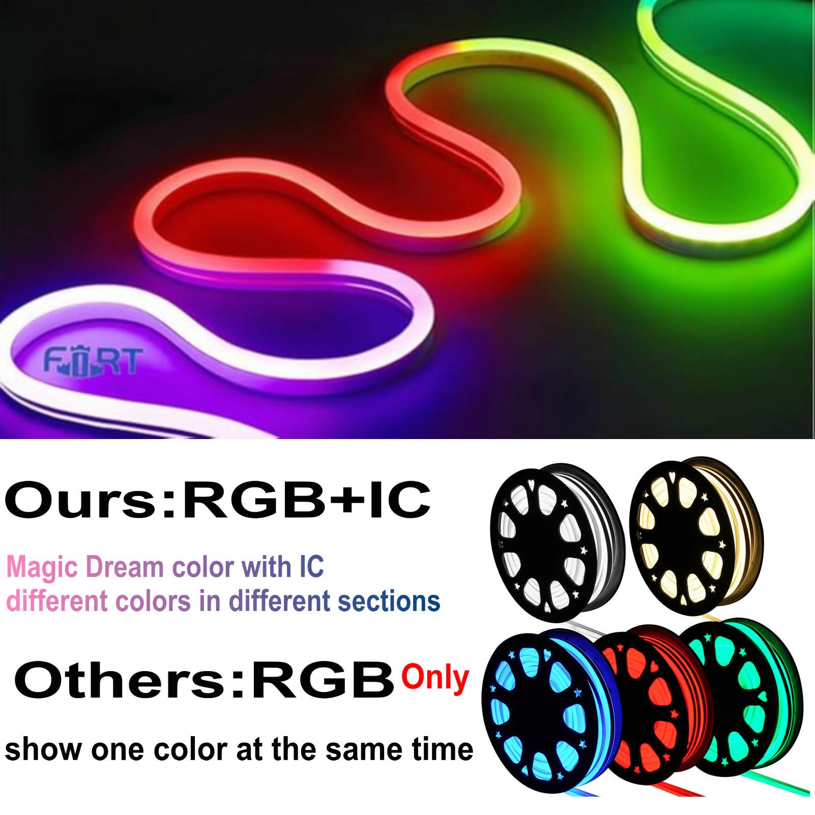 16.4FT Smart Neon Rope Lights - RGB+IC LED Strip Lights, App Control, Music Syncing, Waterproof -Custom DIY Neon Strip Lights for Bedroom and Wall Decor, Shape Mapping Living,Gaming,Party Decoration