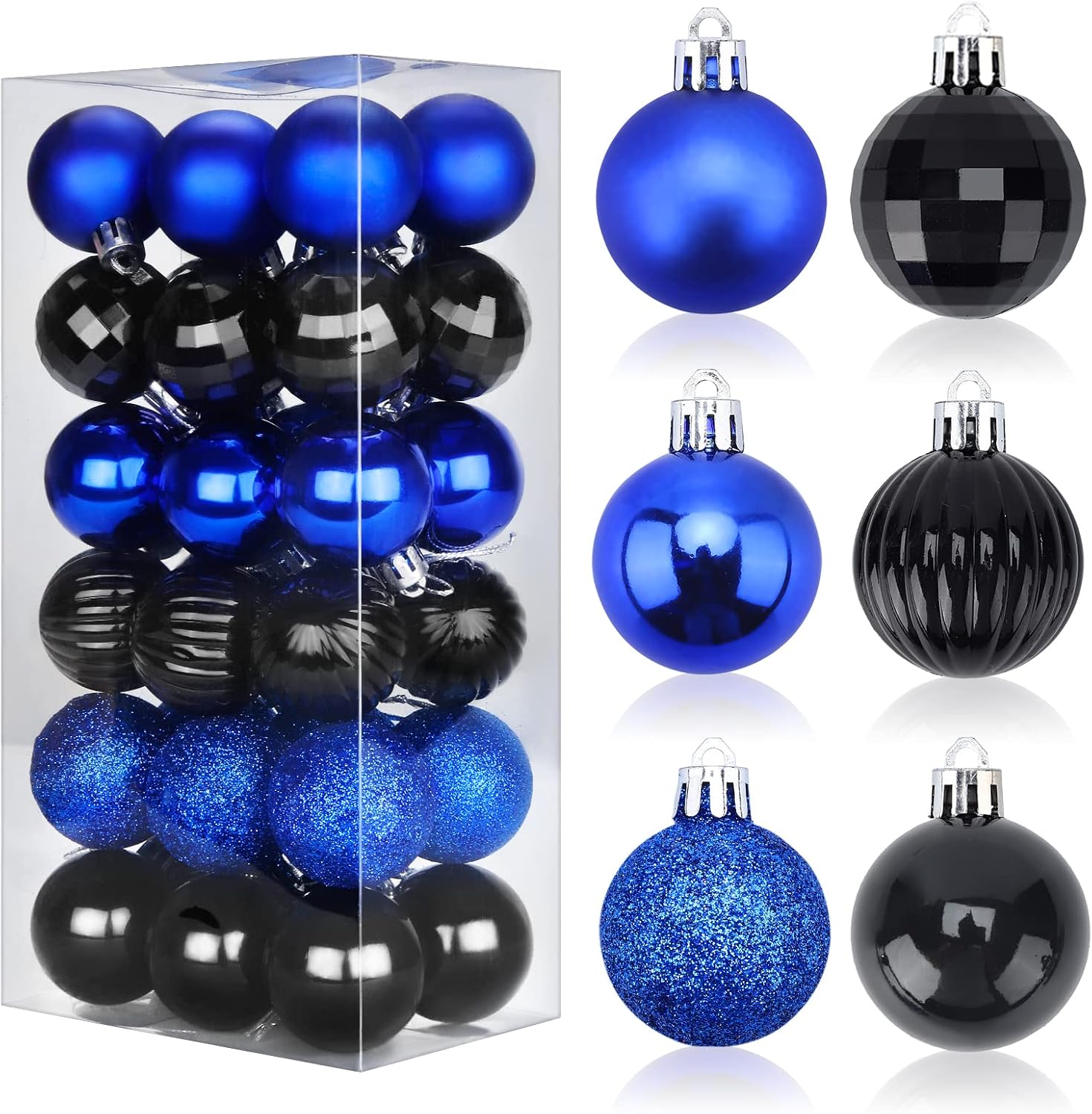 Supzone 36ct Christmas Balls Ornaments Royal Blue and Black Shatterproof Christmas Tree Decorations Tree Pendants Hanging Decorations for Xmas Halloween Holiday and Party Widgets Decoration 1.6"/4cm