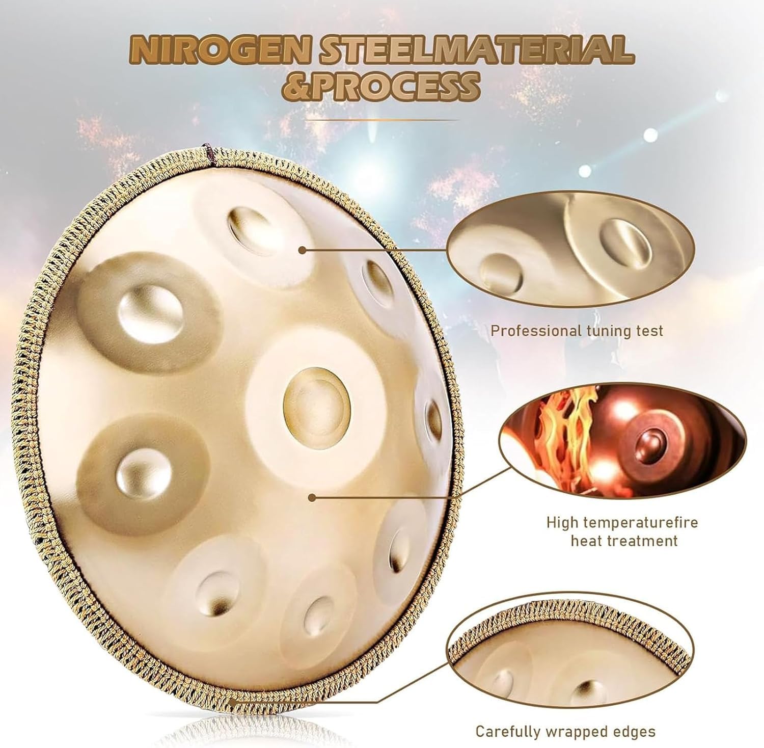 FUSKANG 432Hz Handpan aus Stahl, 9 Töne, 22 Zoll, Lila, Performer in D-Moll mit Ständer und Koffer
