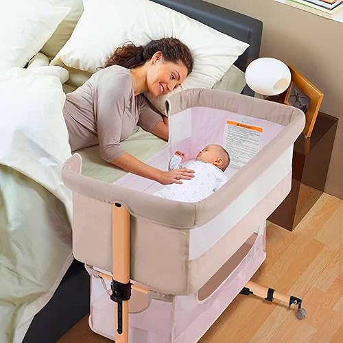 Miniatura 3 de nordmiex Cuna de bebé, cuna para recién nacido, cama de bebé ajustable para bebébebé, beige