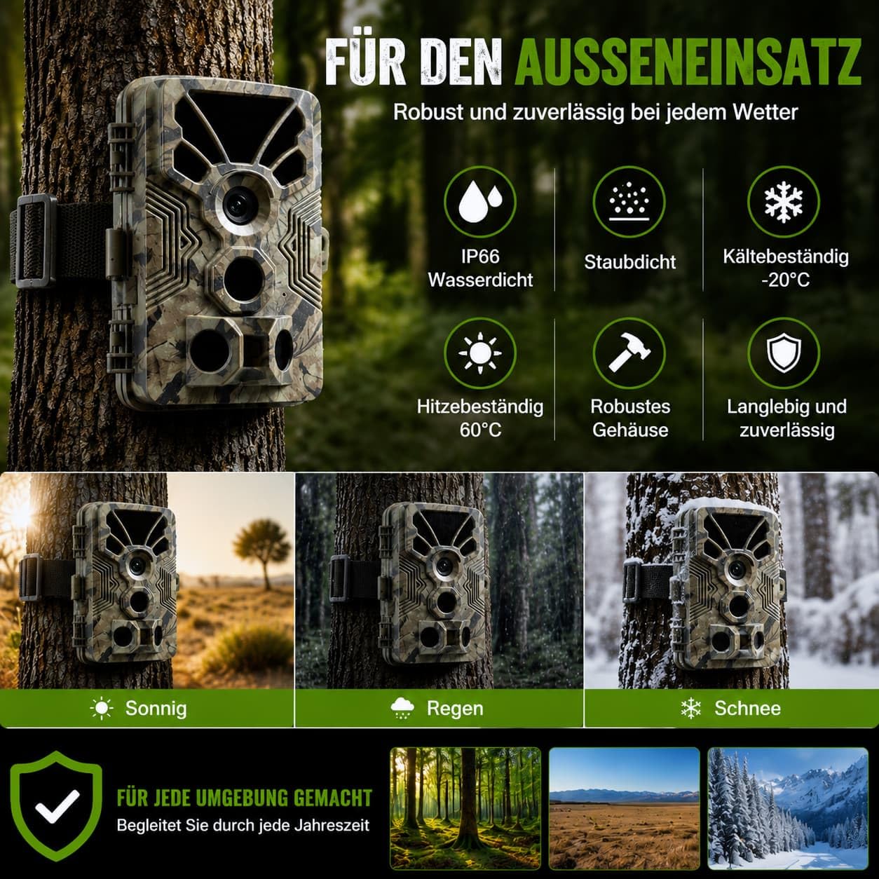 BlazeVideo Wildkamera 64MP 4K mit 0,1s Auslösezeit, 120° PIR-Erfassung, Nachtsicht, wetterfestes Gehäuse, 2,31-Zoll-LCD – Ideal für Tierbeobachtung, Jagd und Grundstücksüberwachung