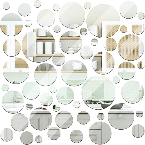 Jetec Azulejos de espejo redondo de vidrio real, azulejos de vidrio sin marco, espejos redondos para montaje en pared con adhesivo acrílico de doble