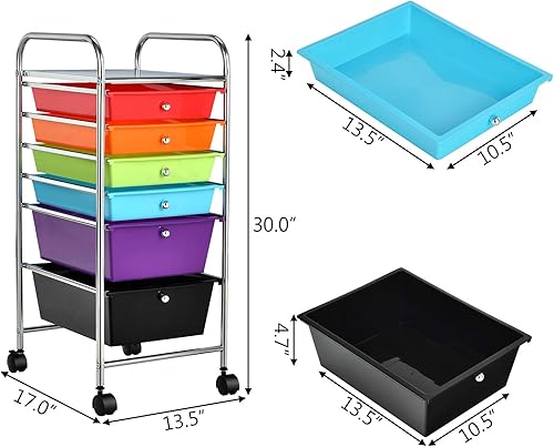Miniatura 3 de HAPPYGRILL Carrito organizador de almacenamiento de 6 cajones, herramientas de oficina, escuela, carrito de almacenamiento con ruedas